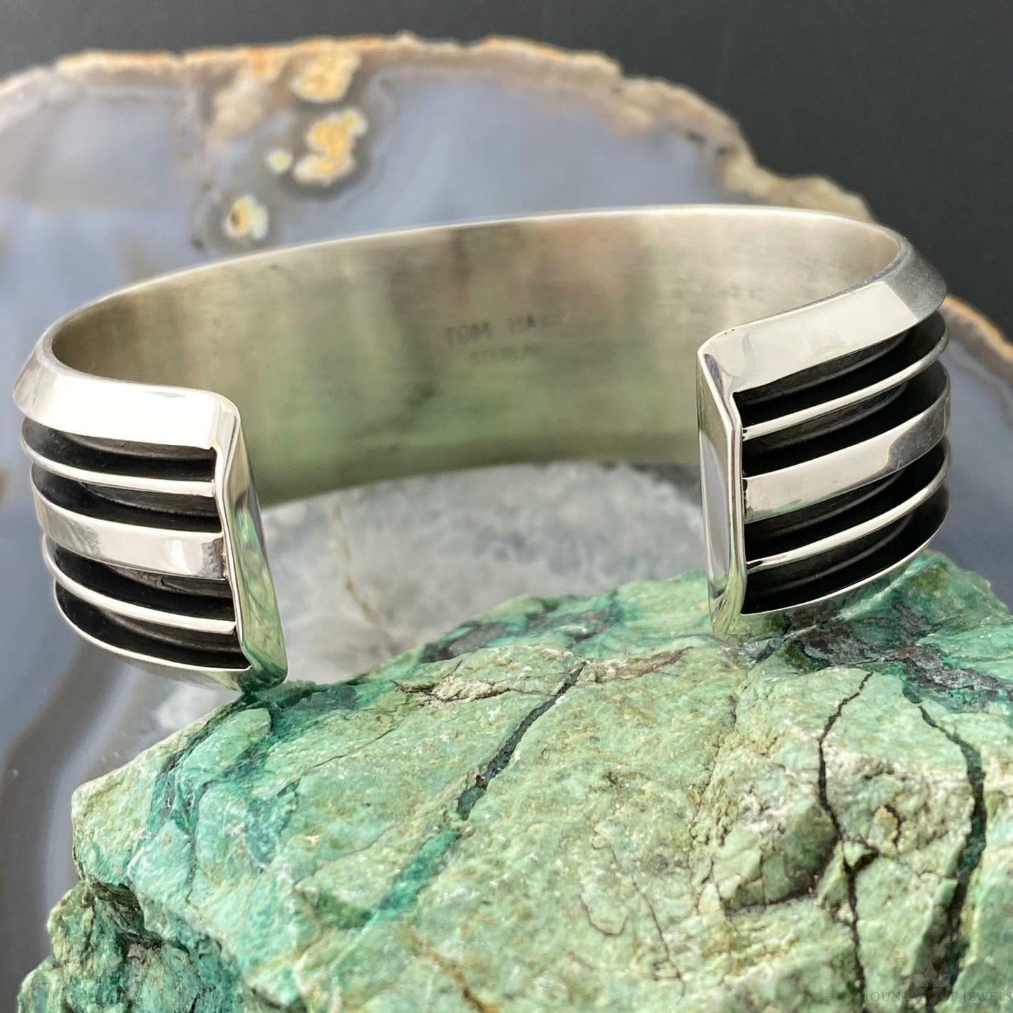 Tom Hawk Native American Sterling Silver Grooves Bracelet Cuff For Men