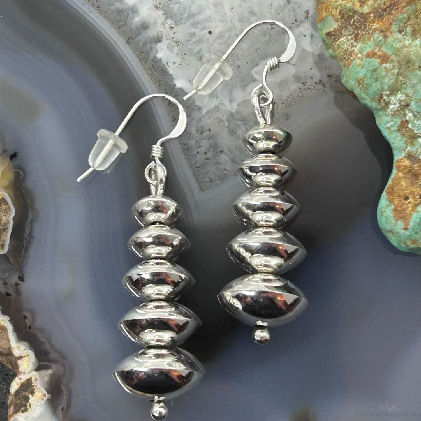 Priscilla Apache Native American Sterling Silver Saucer Beads Dangle Earrings For Women