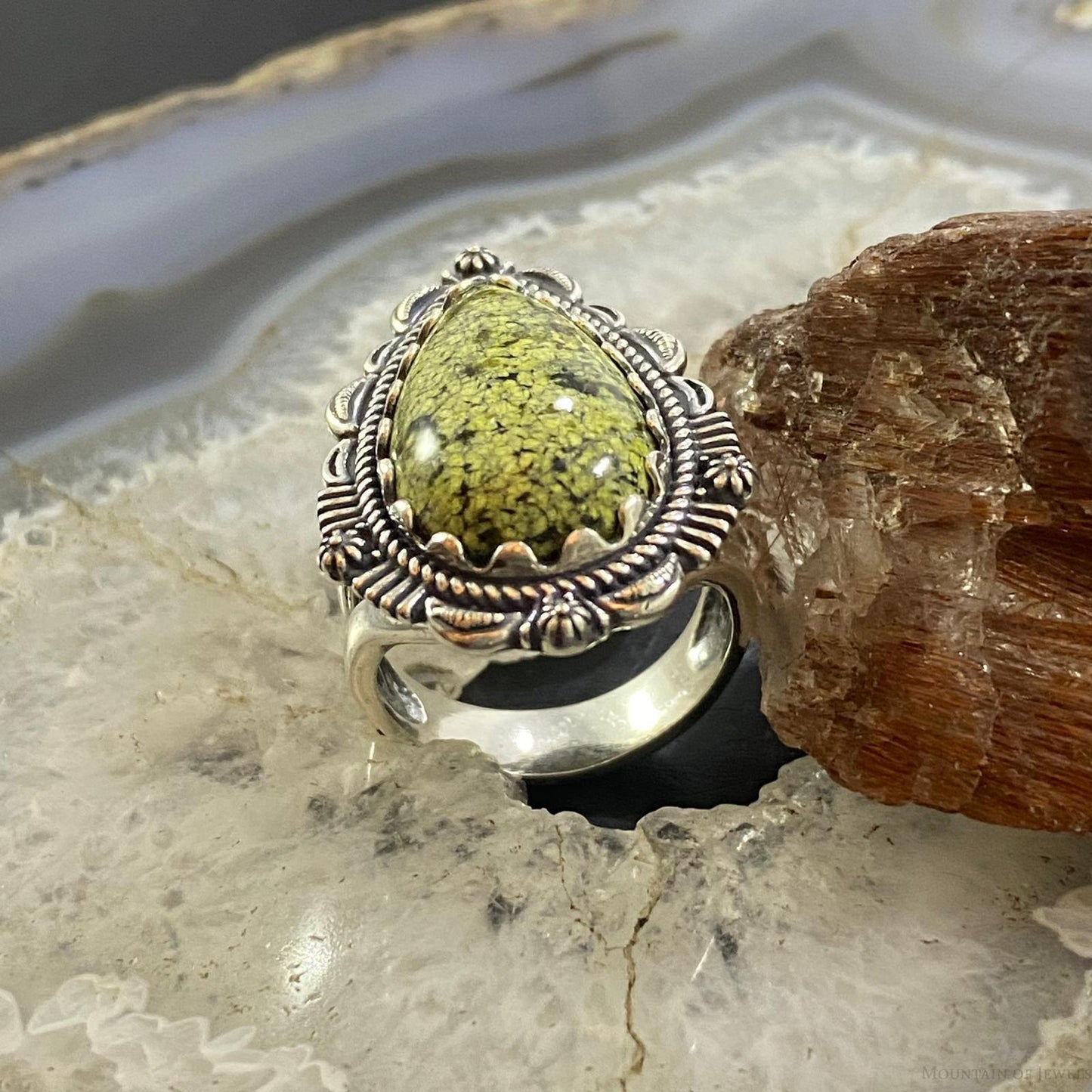 Carolyn Pollack Southwestern Style Sterling Silver Pear Serpentine Decorated Ring For Women, Variety of Sizes