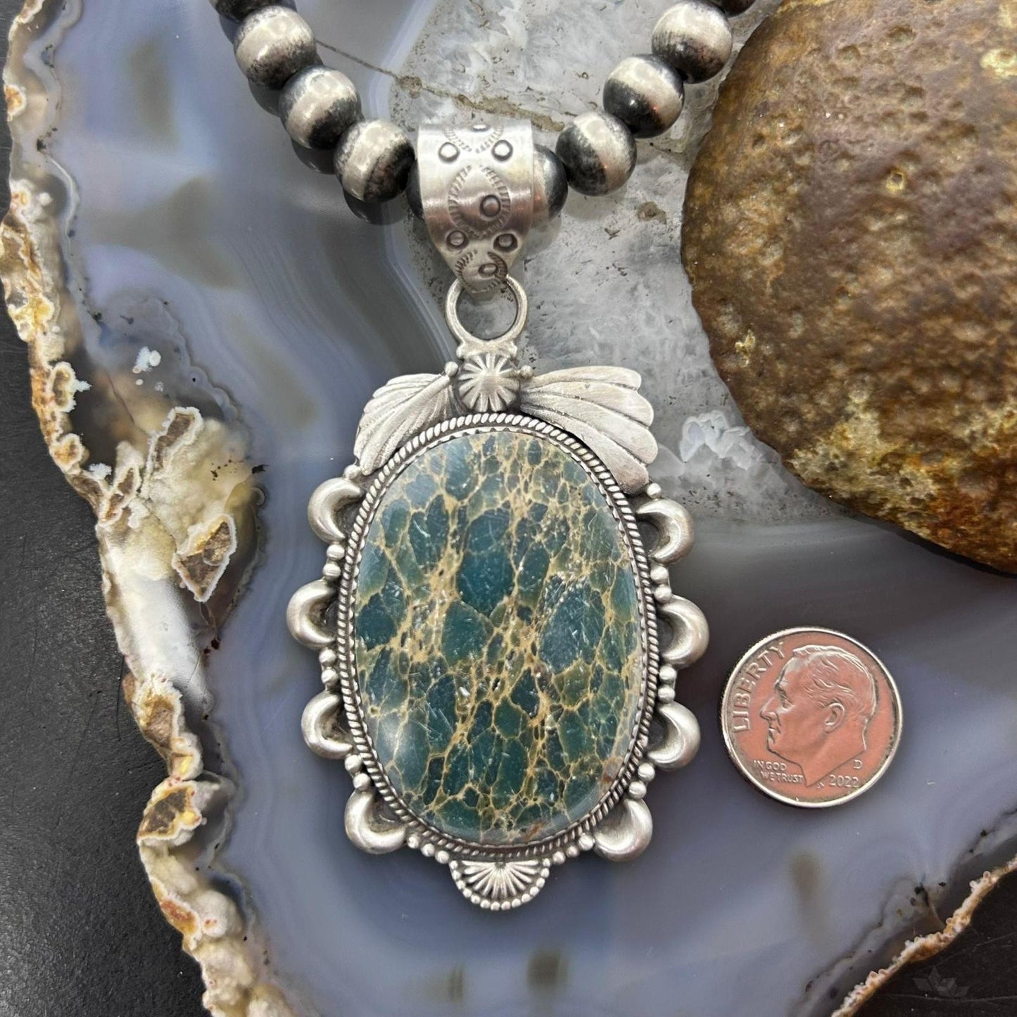 Sterling Silver Southwestern Style Oval Sediment Jasper Pendant For Women