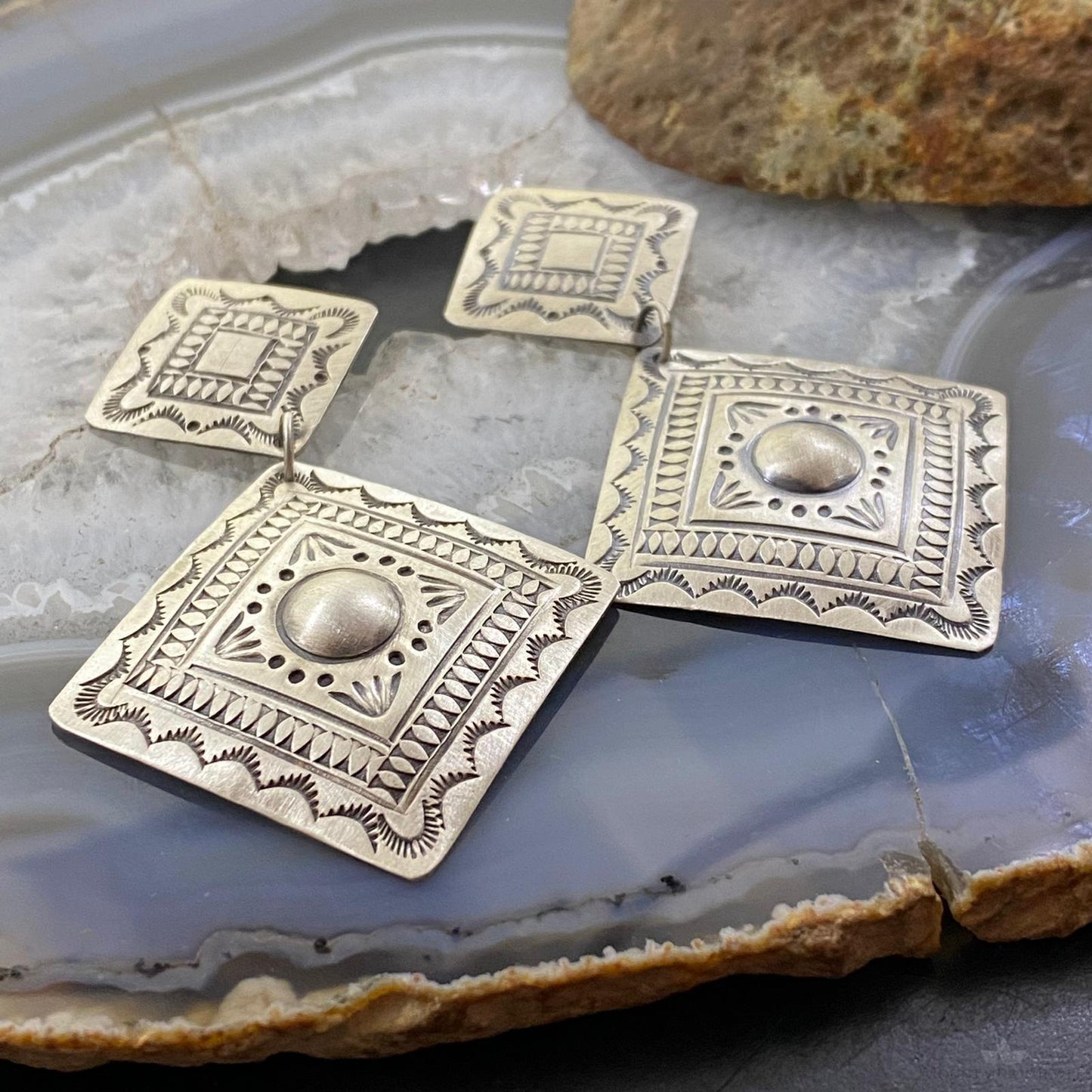 Harold Joe Native American Sterling Silver Stamped Post Earrings For Women #1