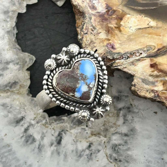 Sterling Silver Southwestern Style Heart Golden Hill Turquoise Adjustable Ring For Women