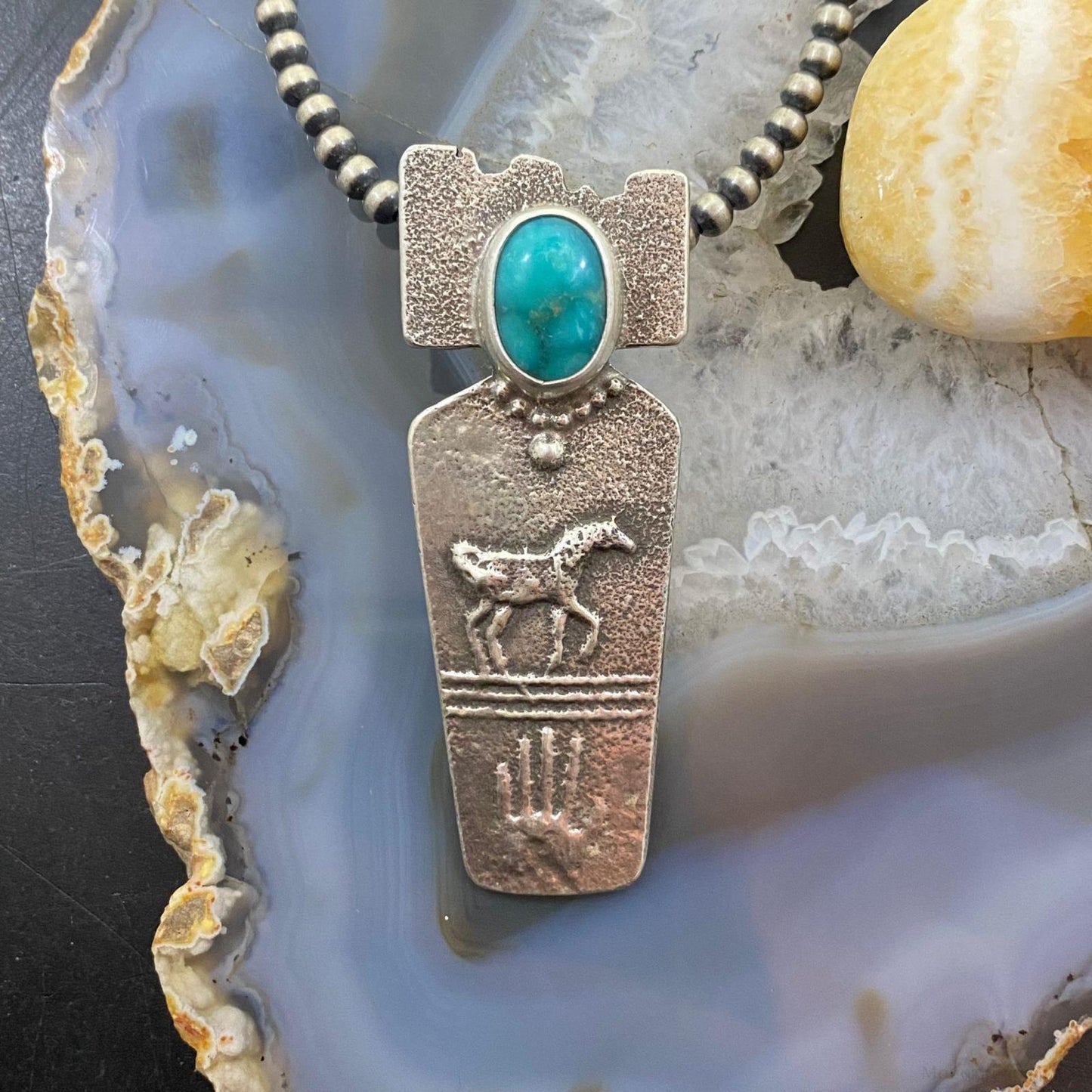 Joel Pajarito Native American Santo Domingo Tufa Cast w/Turquoise Unisex Pendant