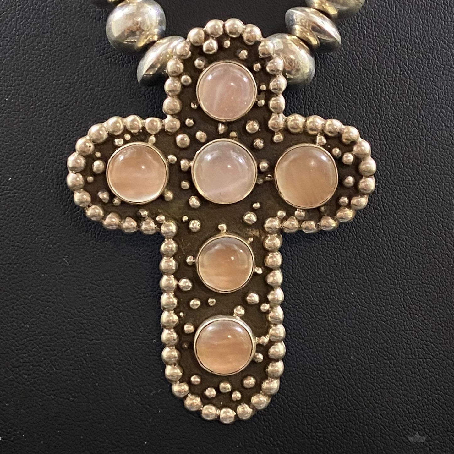 Christin Wolf Sterling Silver Moon Stone Cross With Navajo Beads Necklace 20"