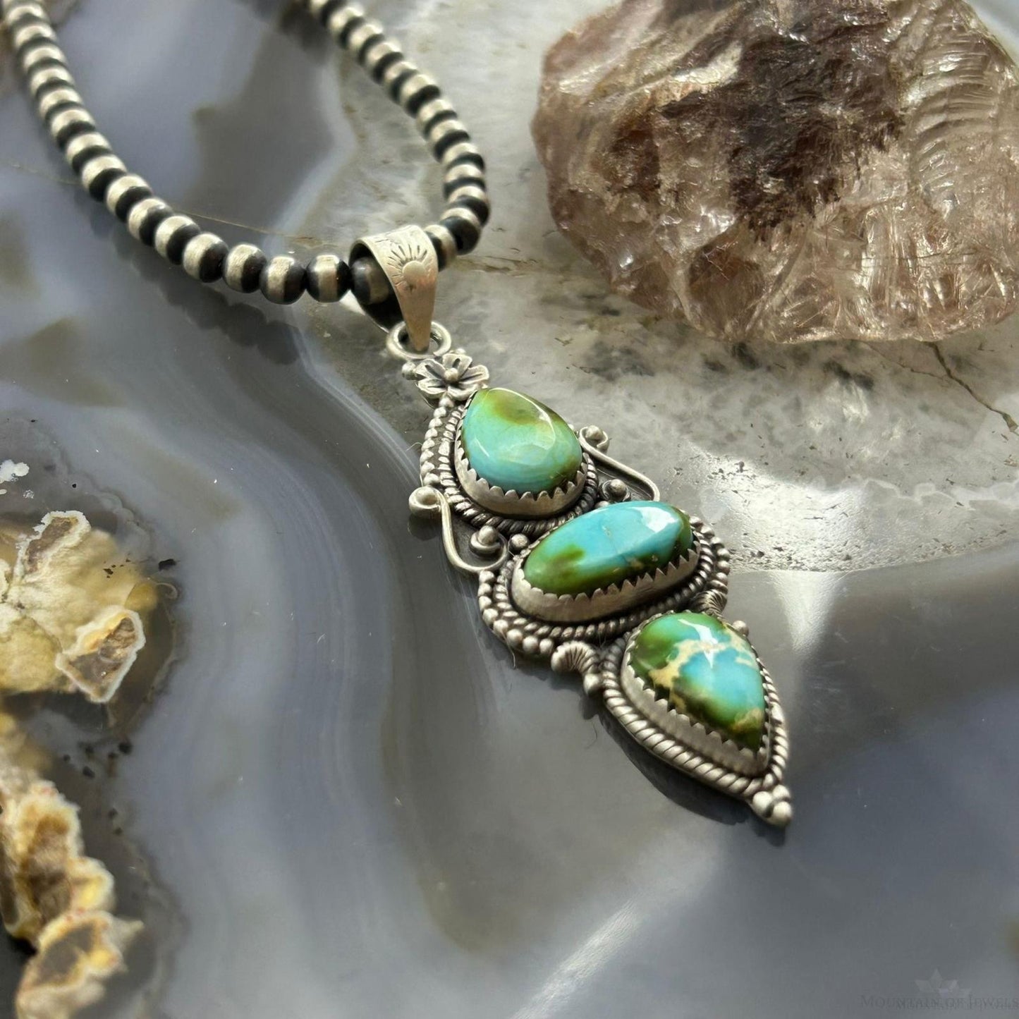 Sterling Silver Southwestern Style 3 Sonora Gold Turquoise Decorated Pendant For Women