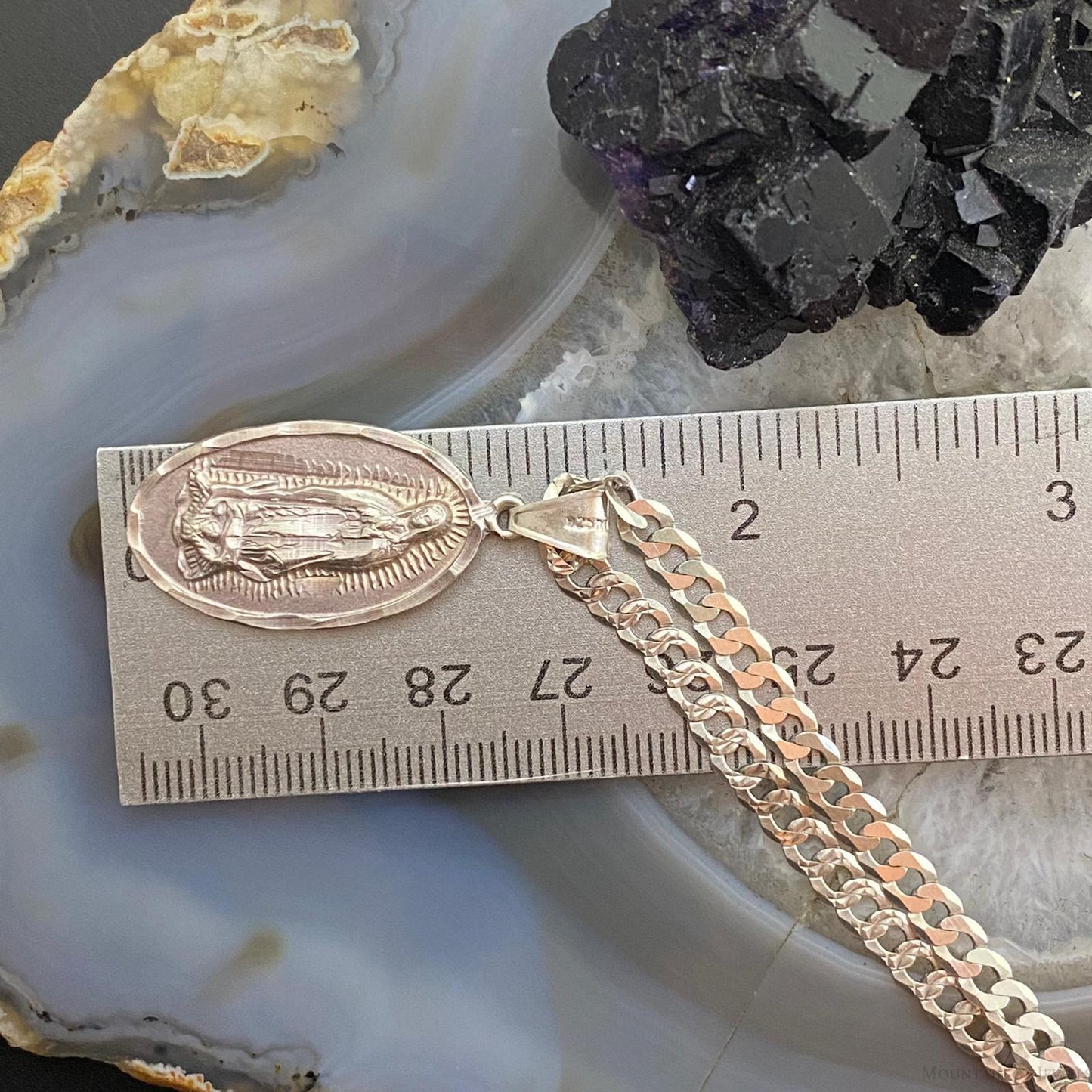 Sterling Silver Double Sided Sacred Saint Pendant with Necklace 18"