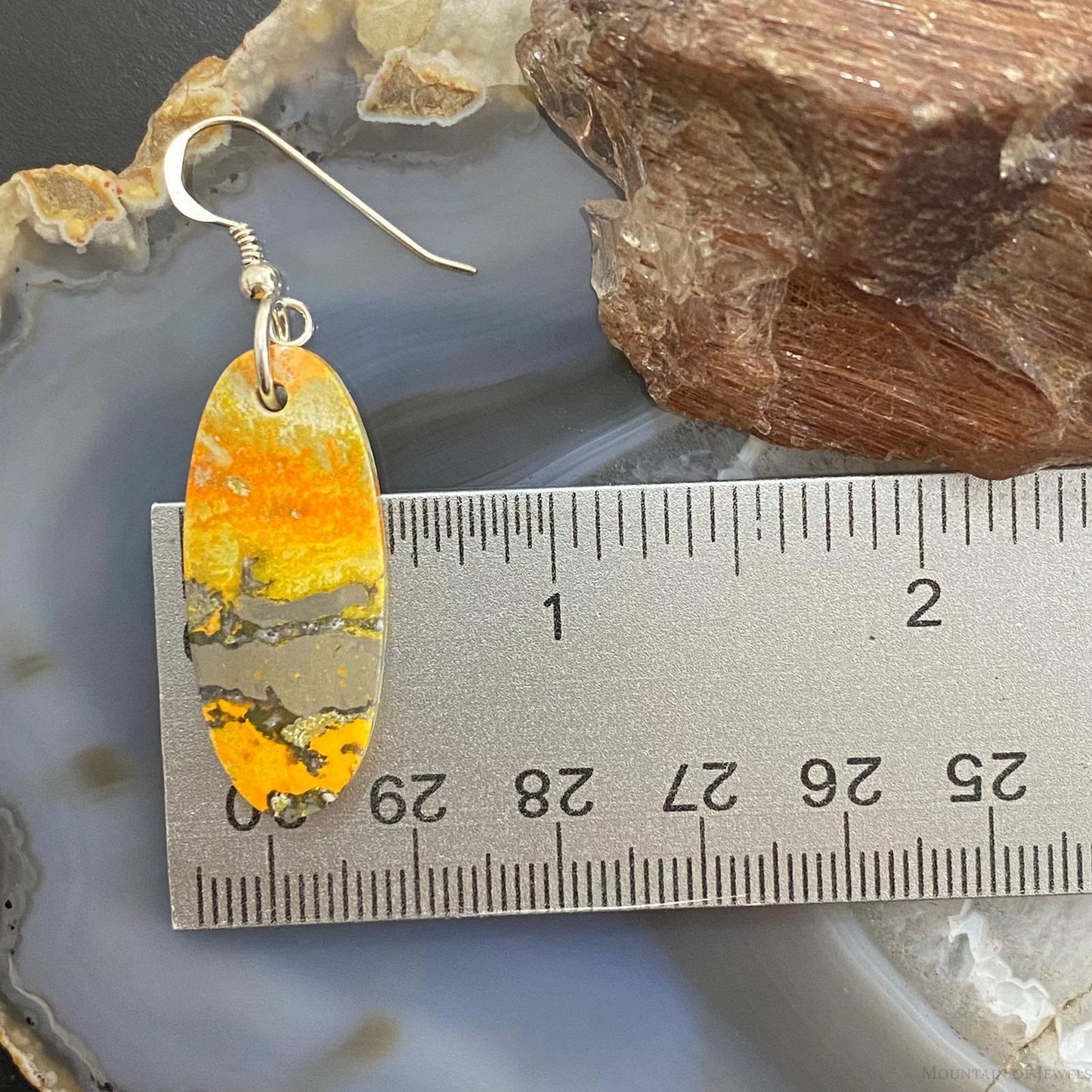 Sterling Silver Oval Bumblebee Jasper Slab Dangle Earrings For Women #005