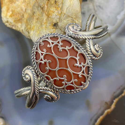 Carolyn Pollack Sterling Silver Frosted Orange Agate Decorated Bracelet For Women