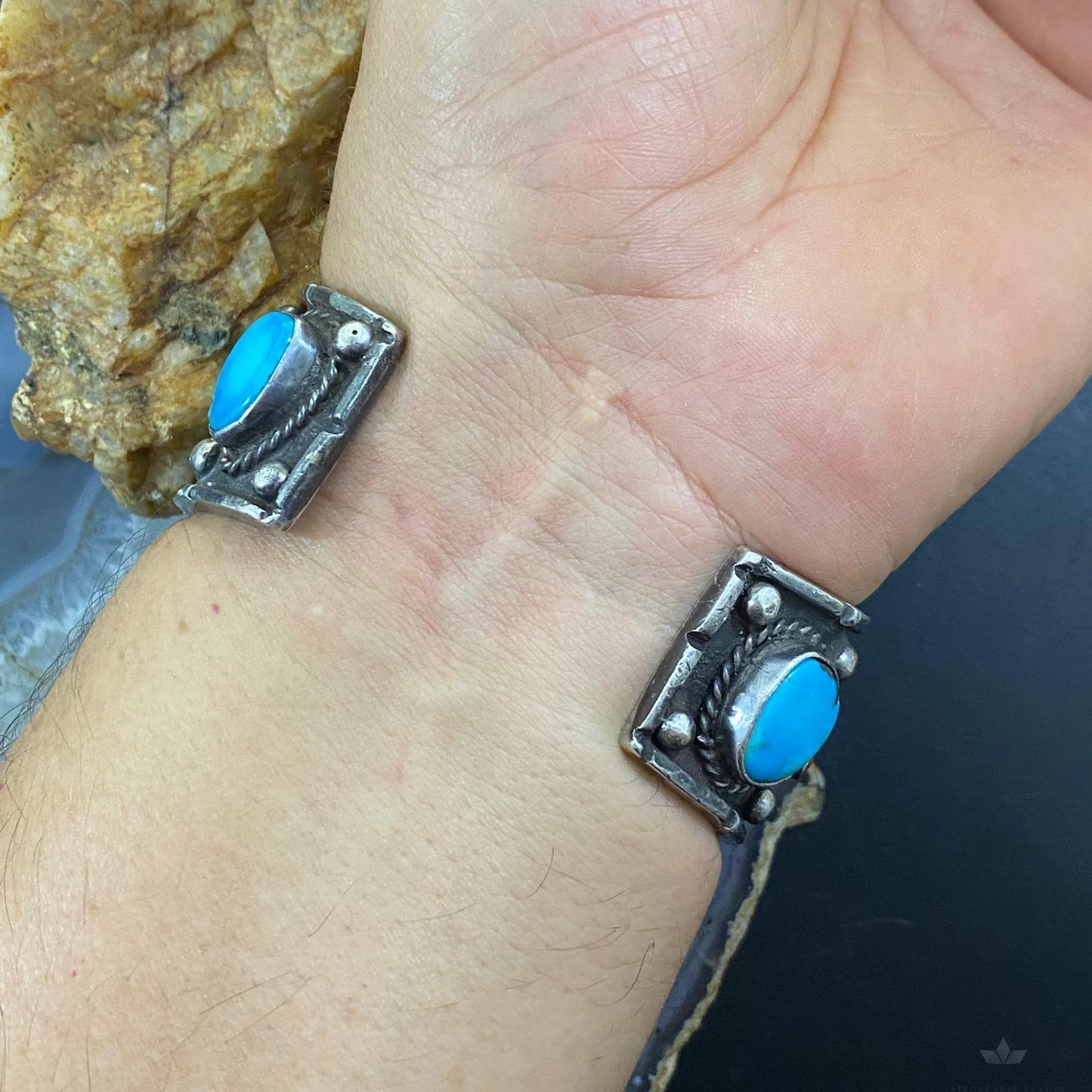 Vintage Native American Silver Turquoise & Coral Heavy Watch Bracelet For Men