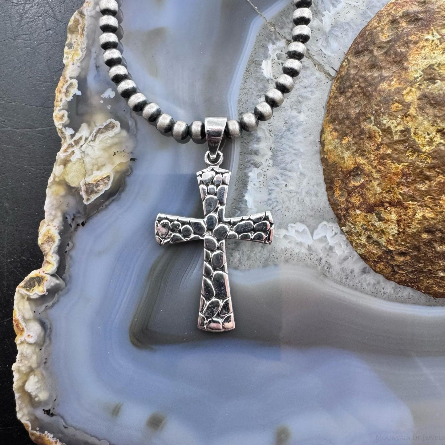 Sterling Silver Southwestern Style Decorated Unisex Cross Pendant