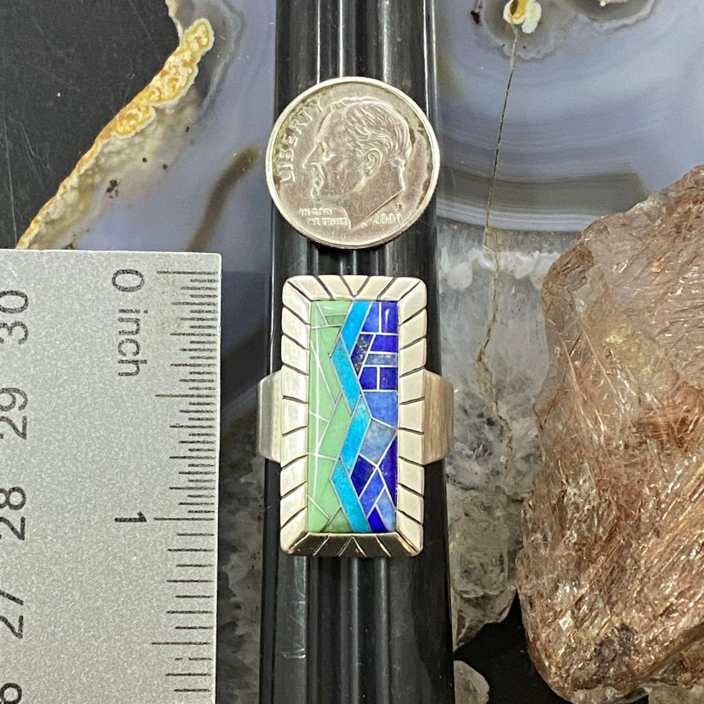 Carolyn Pollack Sterling Silver Multi Stone Inlay Bar Ring Variety of Sizes