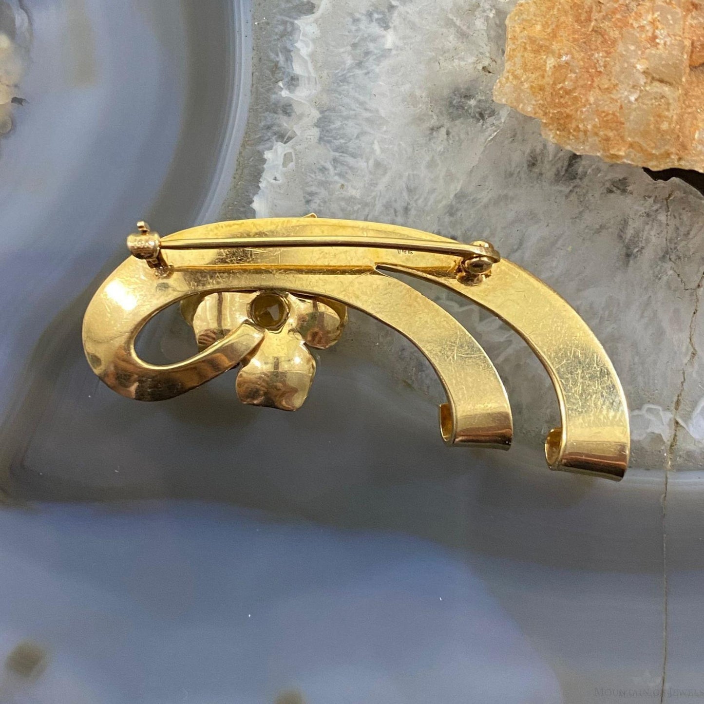 Vintage 14K Yellow Gold & Citrine Floral Brooch For Women