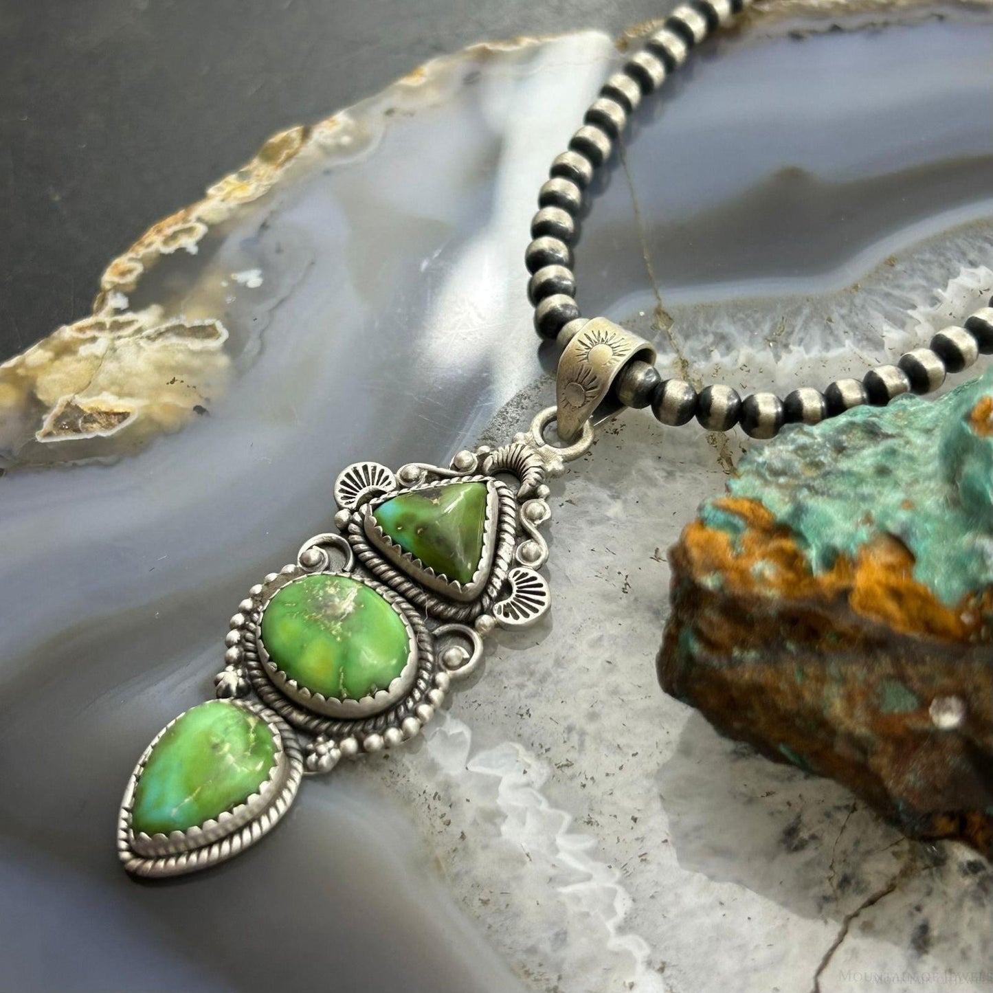 Sterling Silver Southwestern Style 3 Sonora Gold Turquoise Decorated Pendant For Women #2