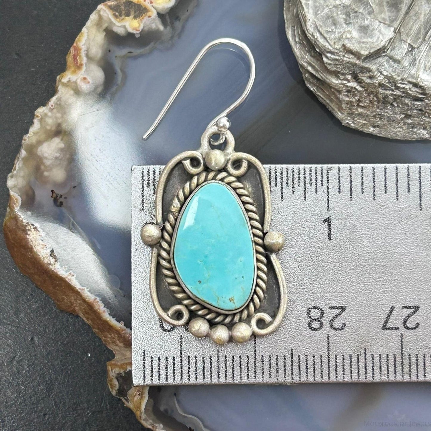 Sterling Silver Southwestern Style Turquoise Decorated Dangle Earrings For Women #2
