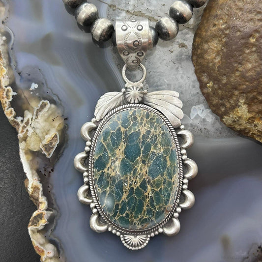 Sterling Silver Southwestern Style Oval Sediment Jasper Pendant For Women