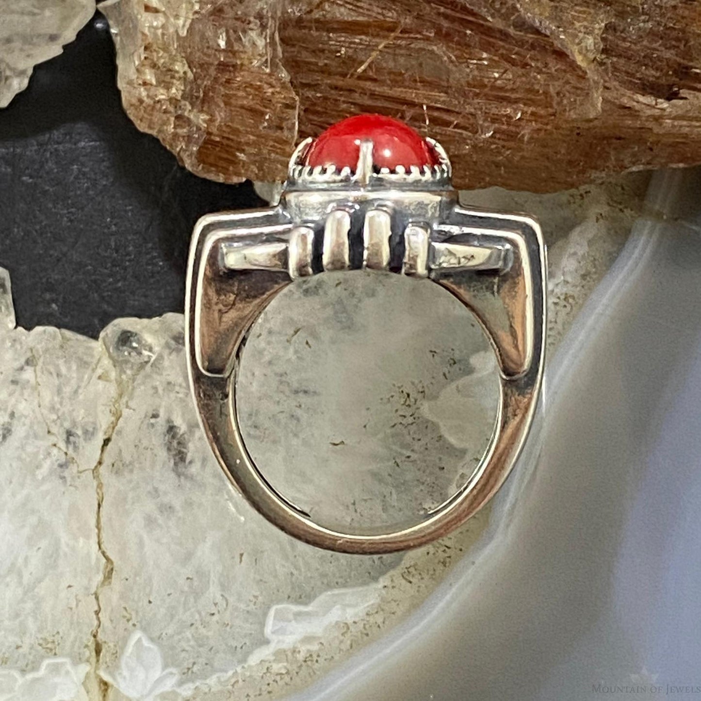 Carolyn Pollack Southwestern Style Sterling Silver Red Jasper Zia Symbol Ring For Women