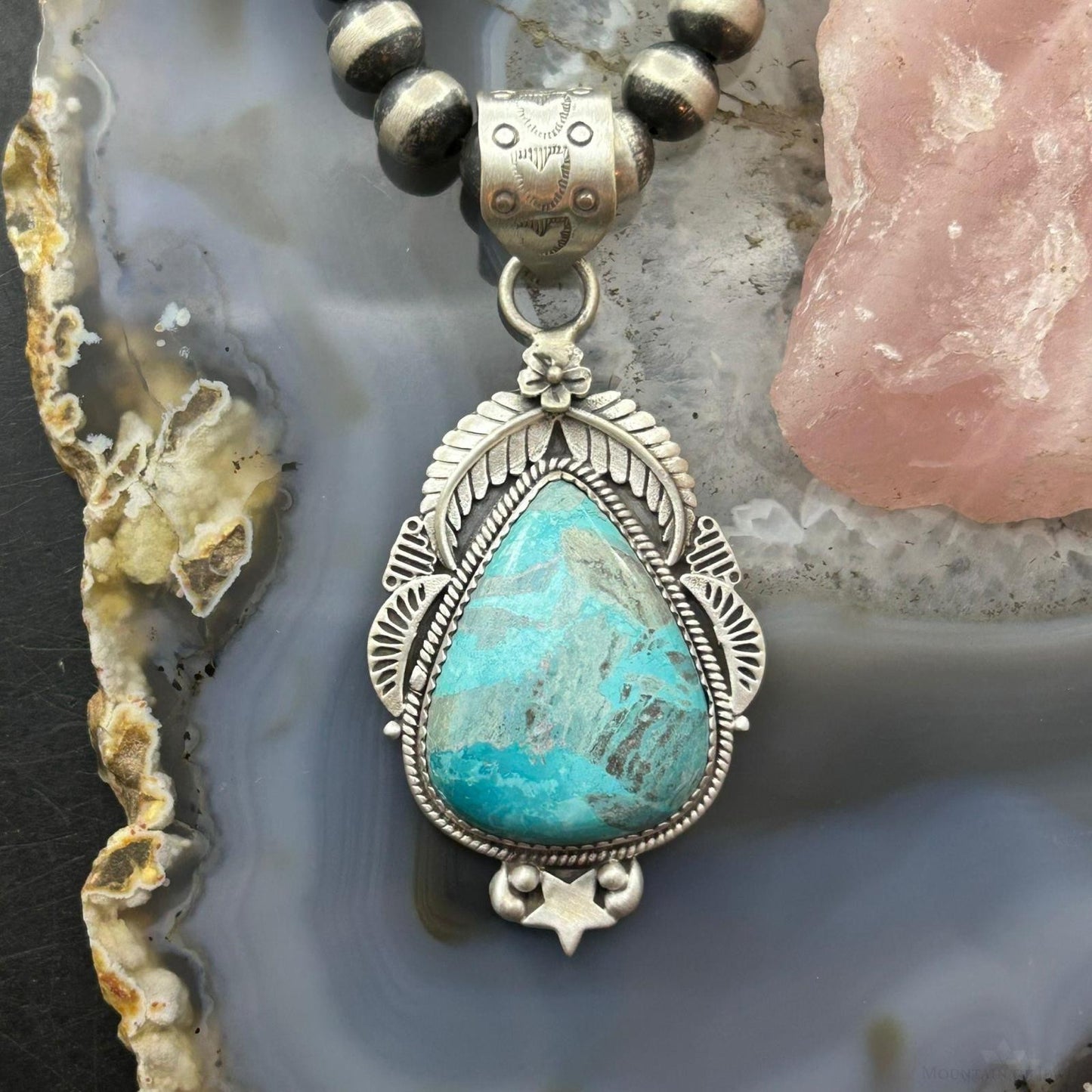 Sterling Silver Southwestern Style Teardrop Turquoise Decorated Pendant For Women