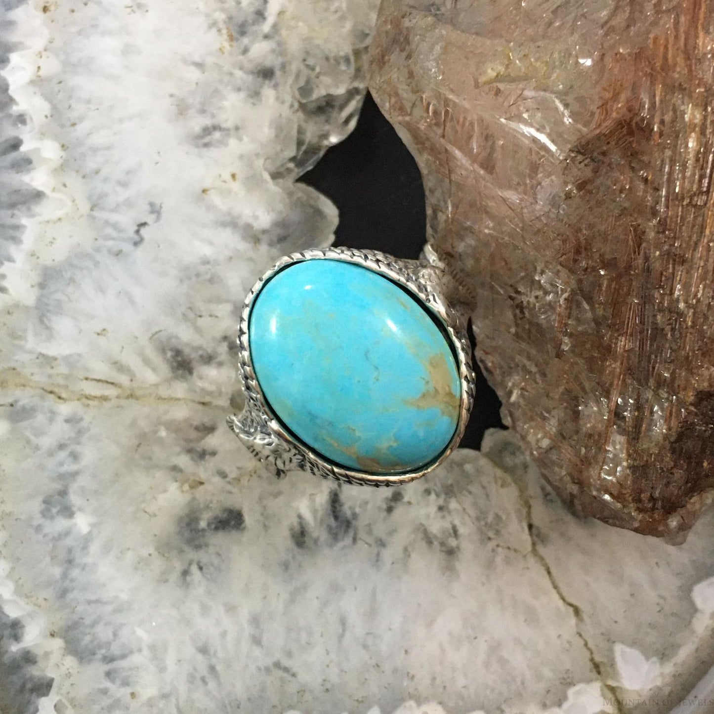 Carolyn Pollack Vintage Sterling Large Oval Turquoise Double Eagle Ring For Men