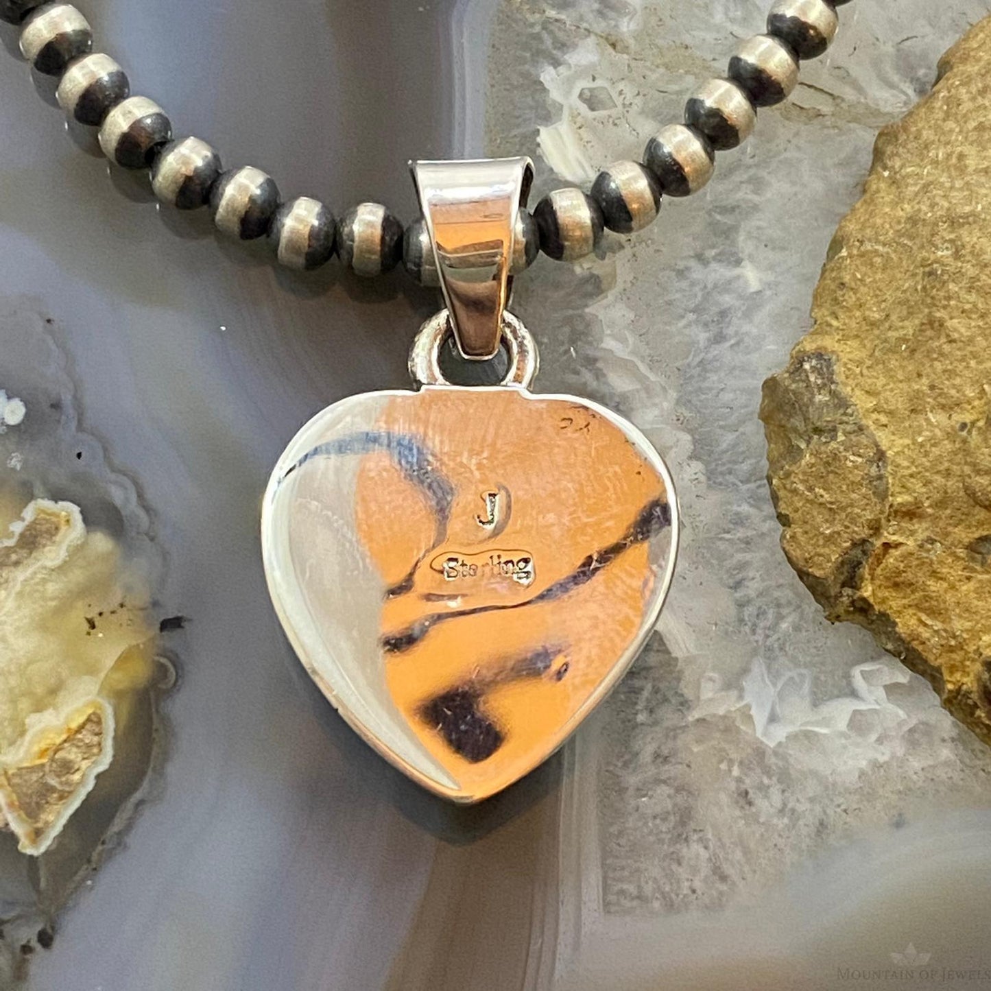 Native American Sterling Silver Heart Shape Rhodochrosite Pendant For Women #1