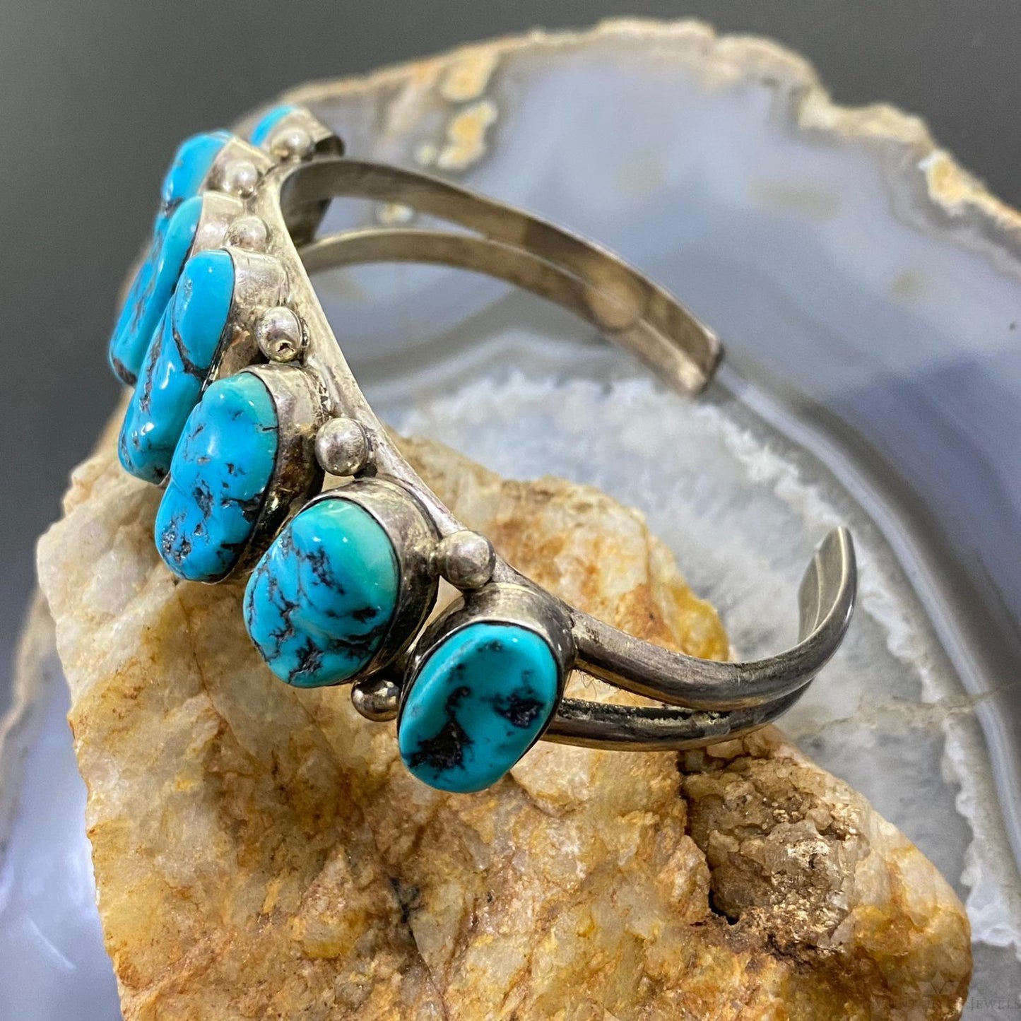 Ramona Loloma Vintage Native American Sterling Graduated Turquoise Bracelet