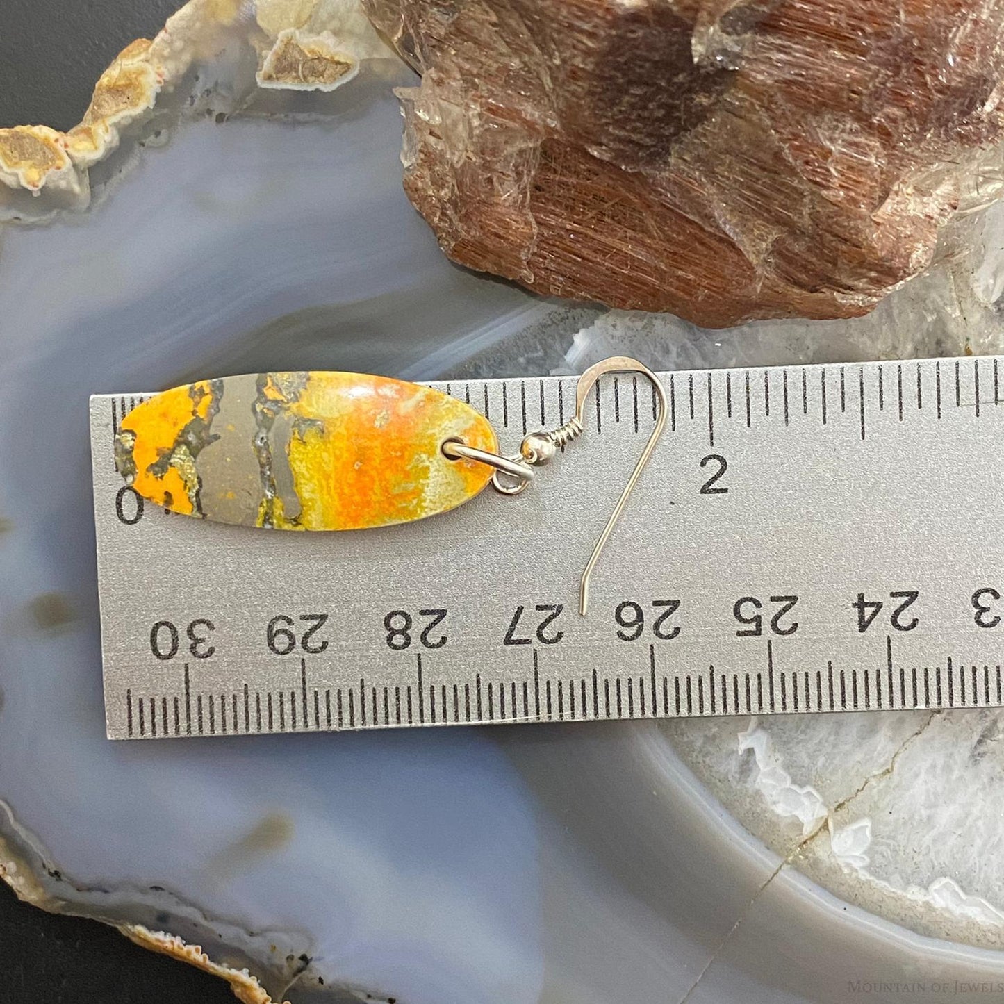 Sterling Silver Oval Bumblebee Jasper Slab Dangle Earrings For Women #005