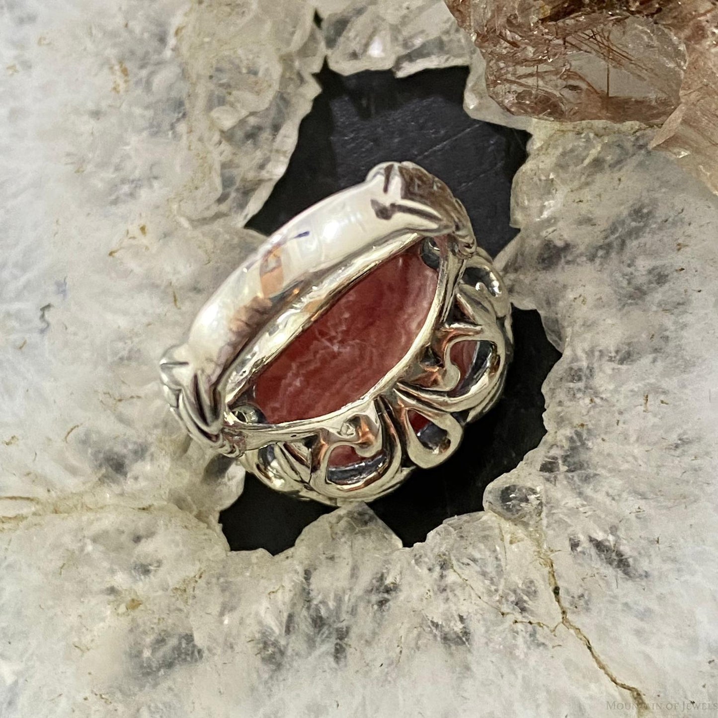 Carolyn Pollack Southwestern Style Sterling Silver Oval Rhodonite Decorated Ring For Women