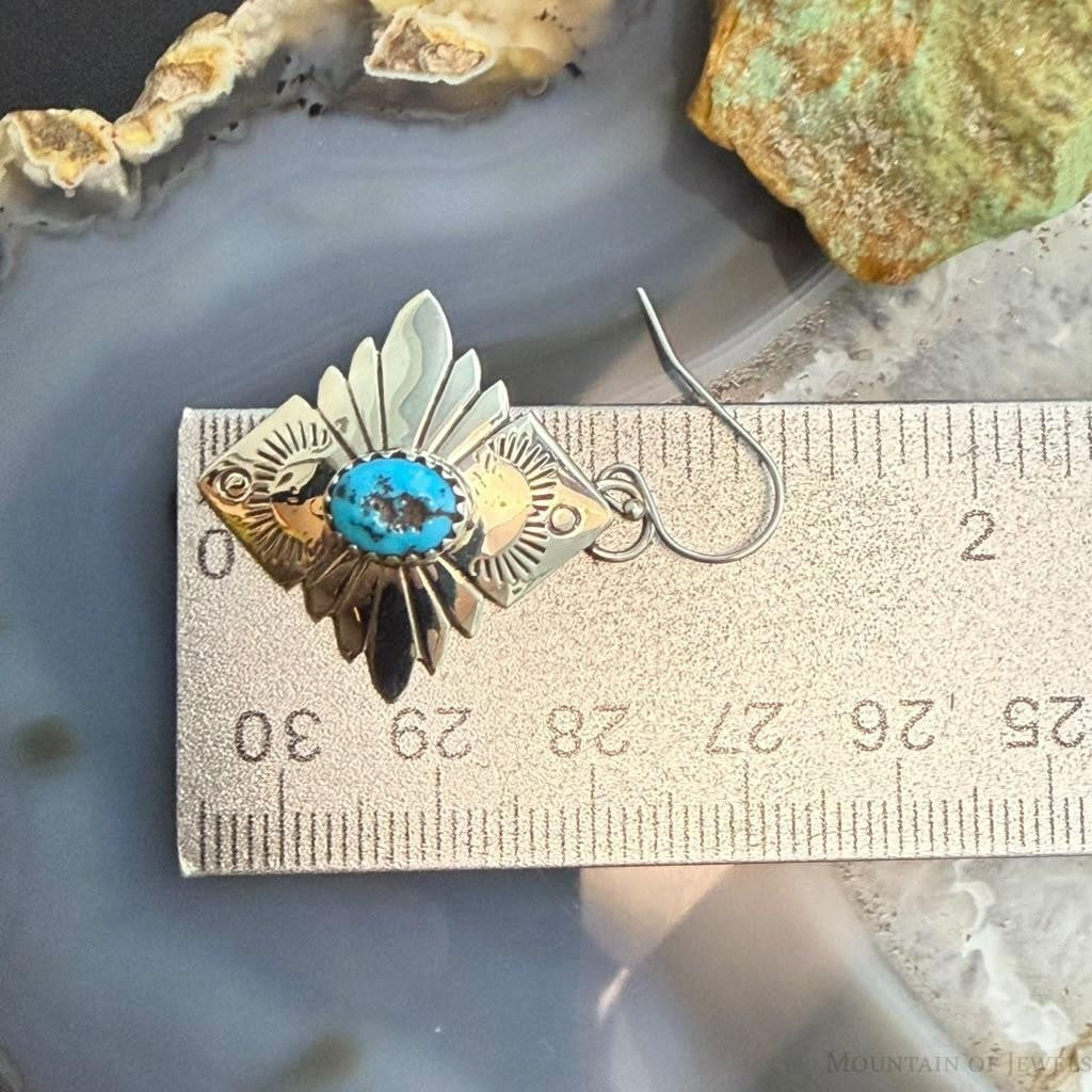 Michael Nez Navajo Sterling Silver Turquoise Pueblo Life Dangle Earrings For Women