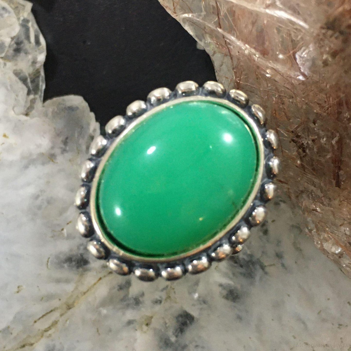 Carolyn Pollack Southwestern Style Sterling Silver Oblong Oval Variscite Decorated Ring For Women