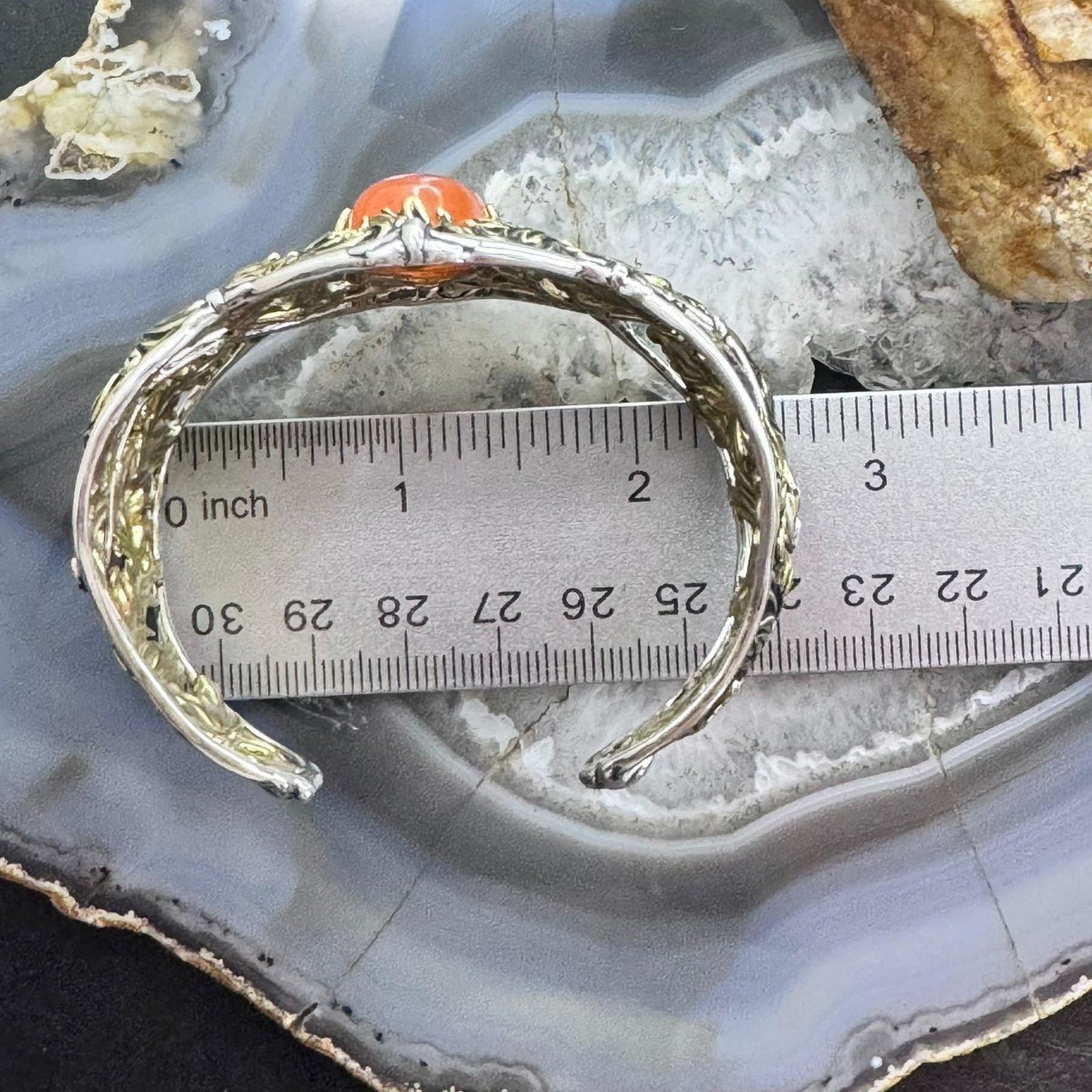 Carolyn Pollack Sterling Silver & Brass Oval Carnelian Decorated Bracelet For Women