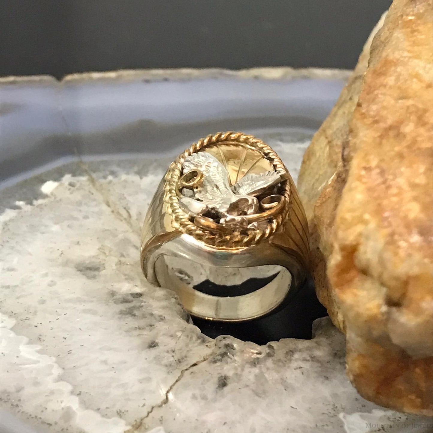 Vintage Helen Harris Sterling & Gold Filled Eagle Shield Ring Size 9.5 For Men