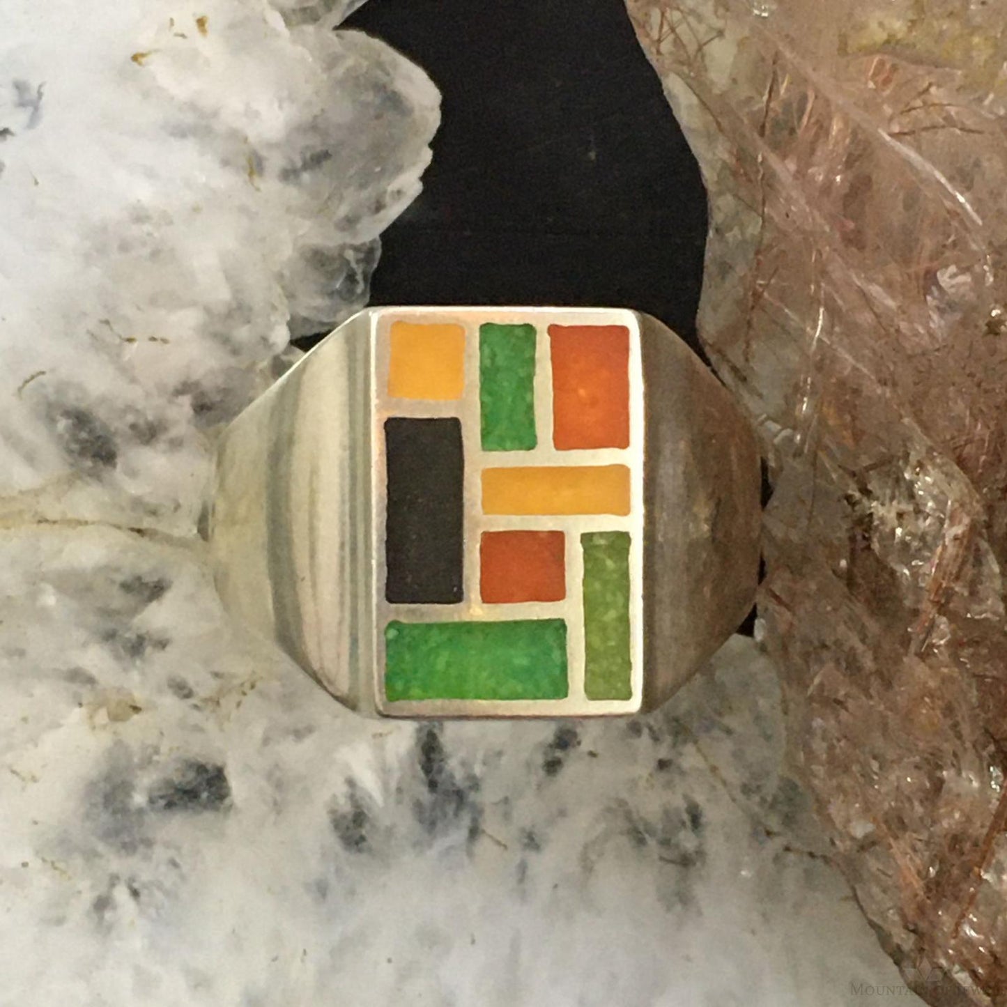 Carolyn Pollack Southwestern Style Sterling Silver Multi-gemstone Chip Inlay Shield Ring For Women