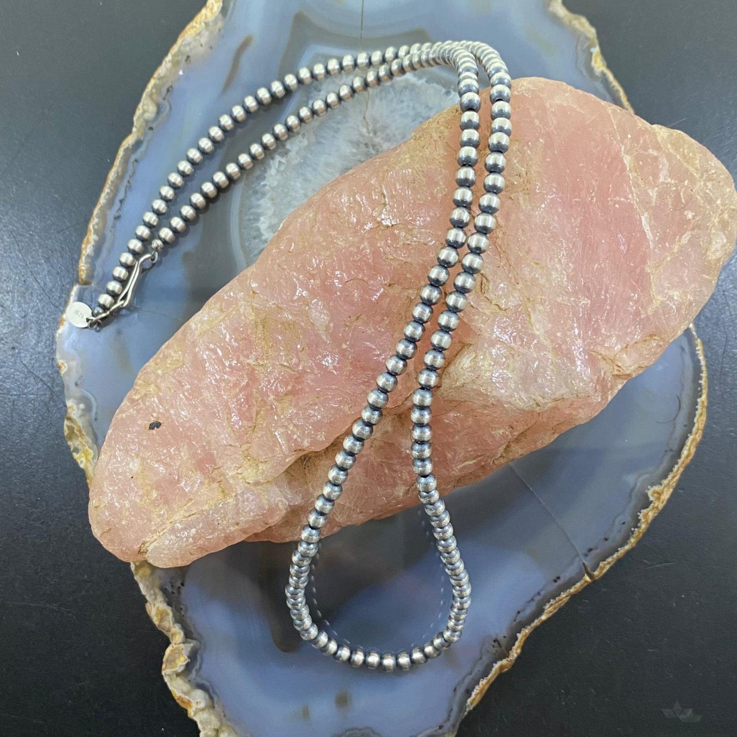 Navajo Pearl Beads 4 mm Sterling Silver Necklace Length 24" For Women