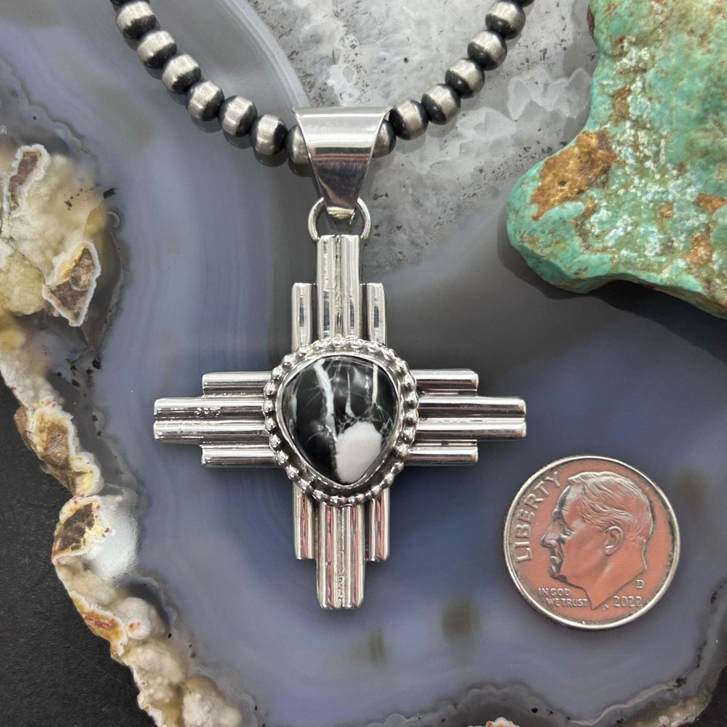 Priscilla Apache Native American Sterling Silver White Buffalo Zia Unisex Pendant