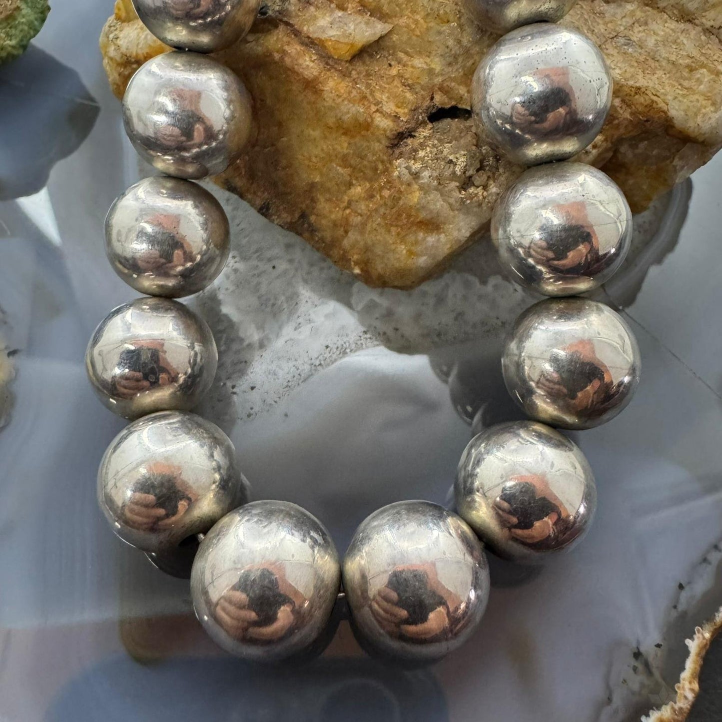 Vintage Heavy Navajo Pearl Bead Southwestern Style Silver 16" Necklace For Women