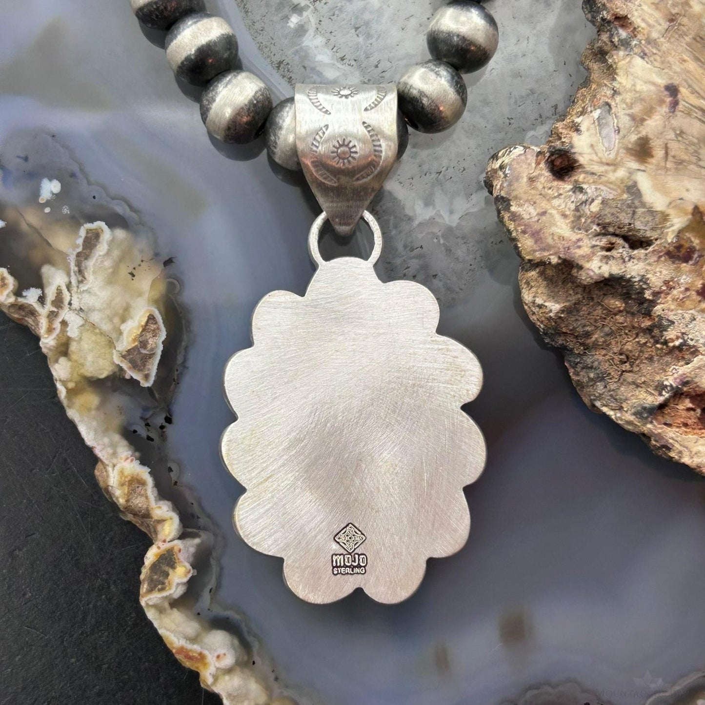 Sterling Silver Southwestern Style Oval Emerald Decorated Pendant For Women