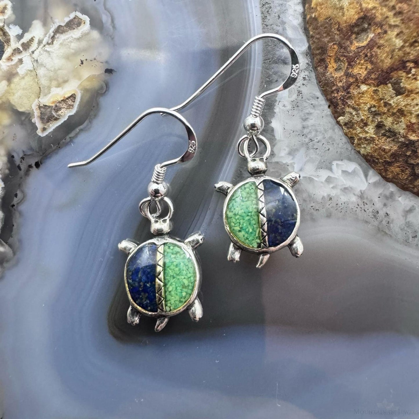 Carolyn Pollack Southwestern Style Sterling Silver Chip Inlay Turtle Dangle Earrings For Women
