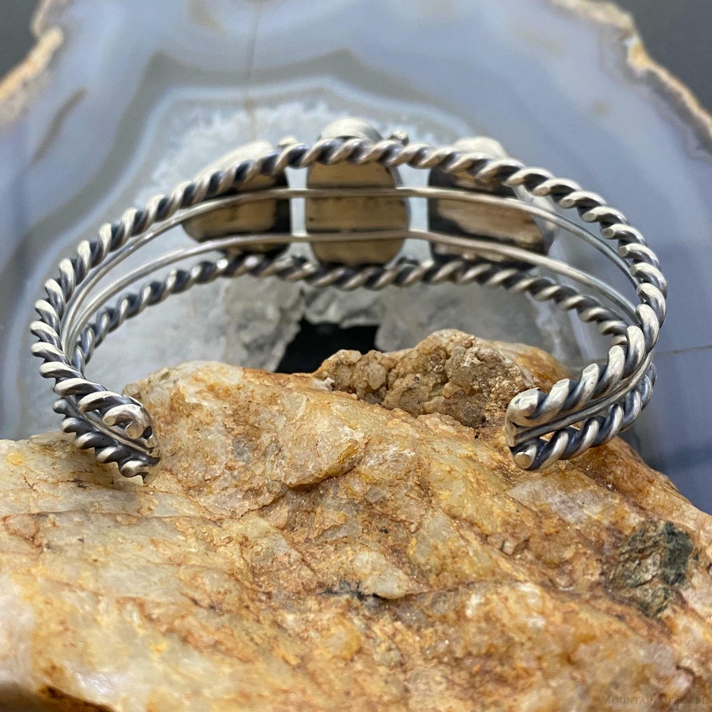 Native American Sterling Silver Chunky Turquoise Split Twisted Shank Bracelet For Women