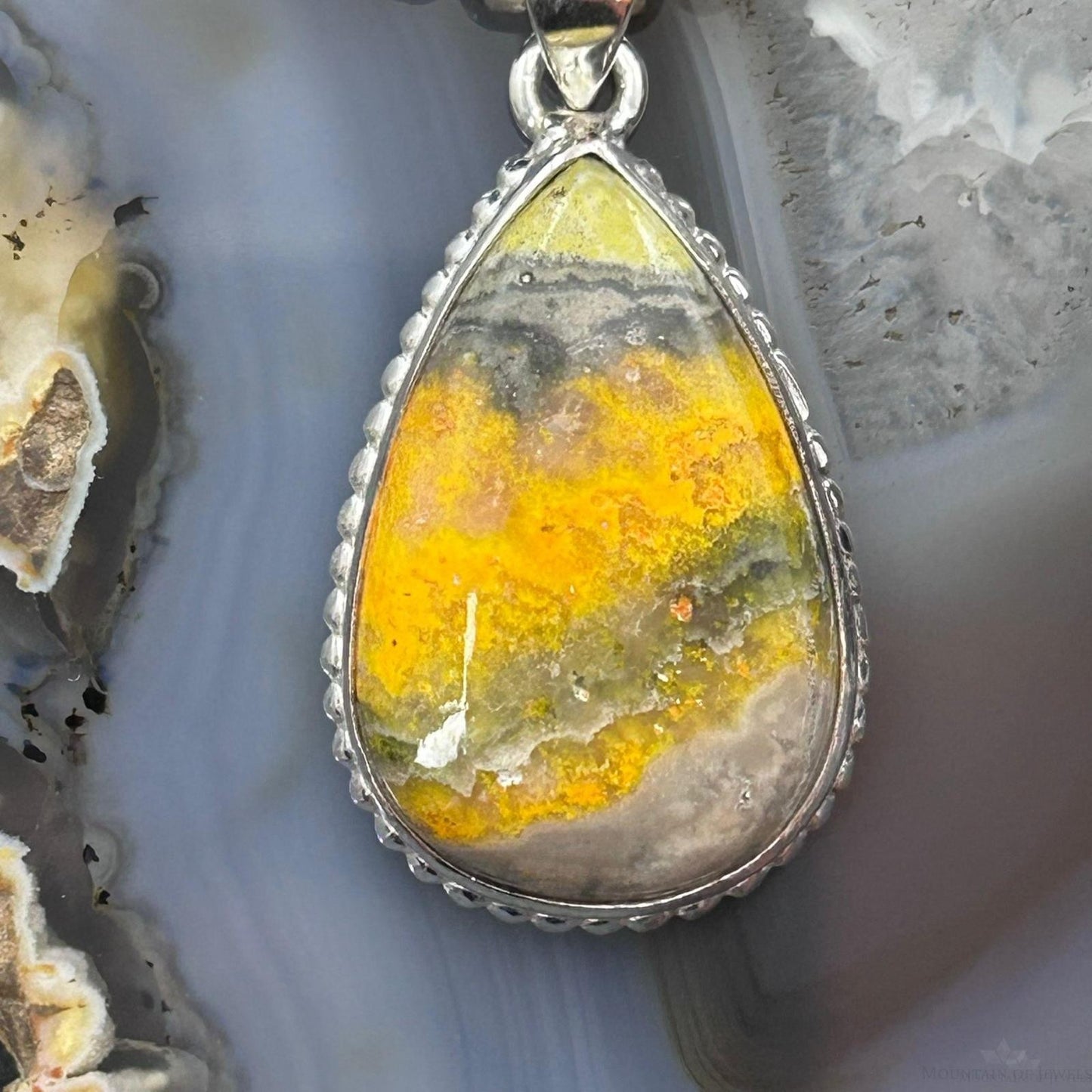 Sterling Silver Southwestern Style Teardrop Yellow Jasper Pendant For Women