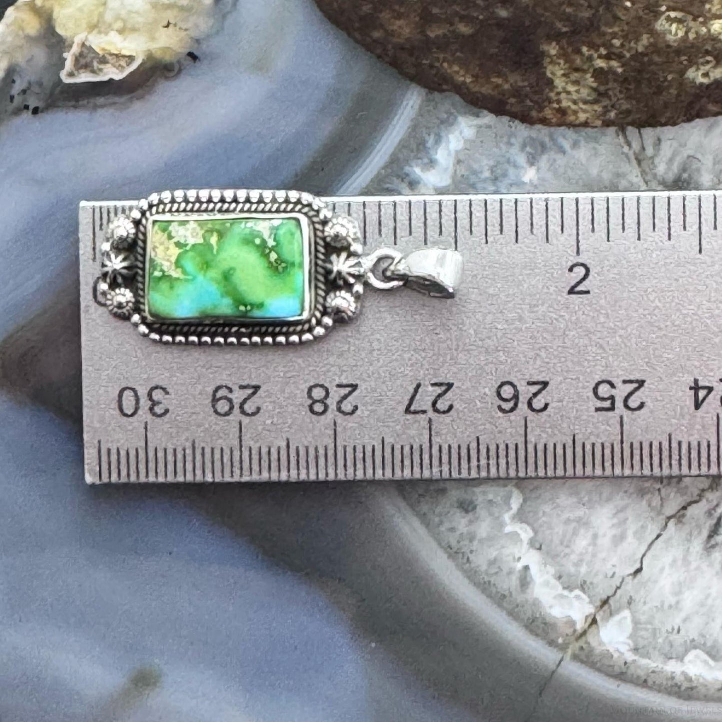 Sterling Silver Southwestern Style Rectangle Sonora Gold Turquoise Pendant For Women