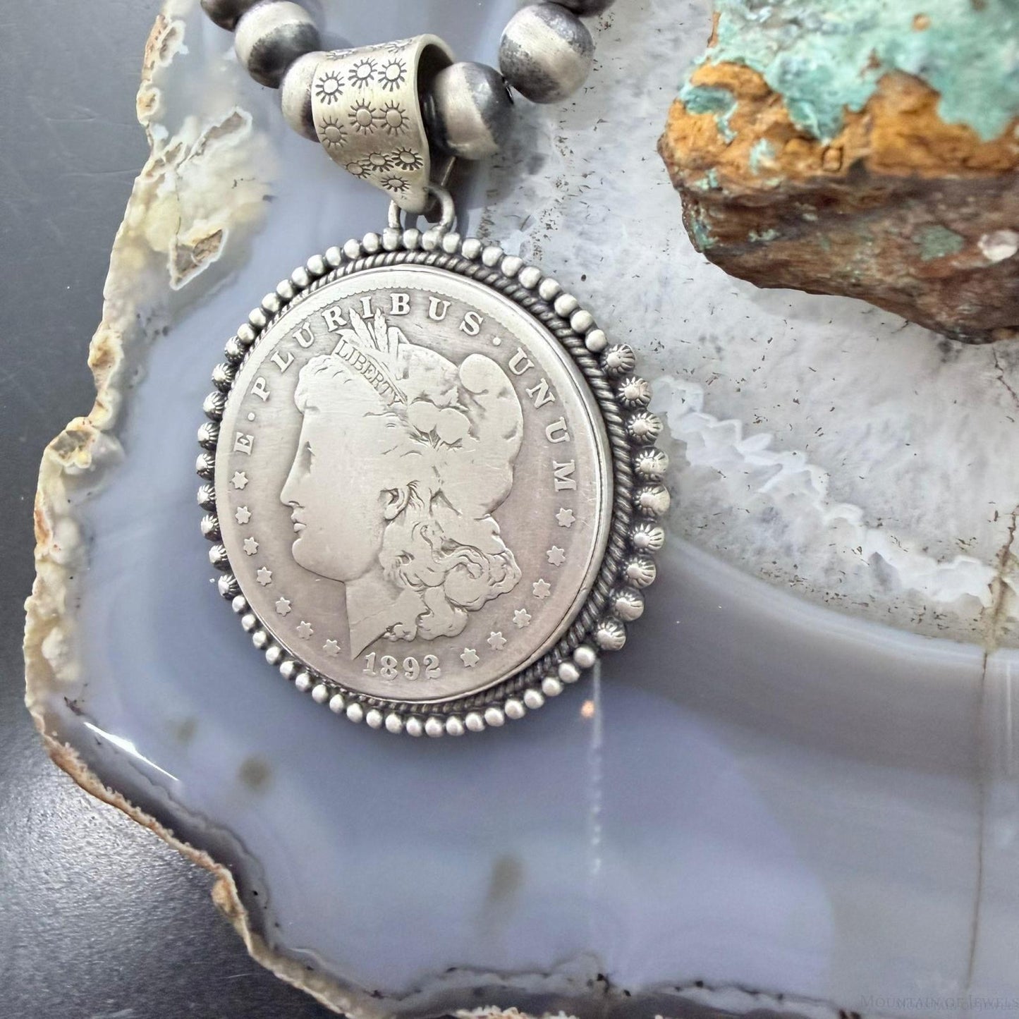 Genuine 90% Silver 1892 US Morgan Dollar Decorated Unisex Pendant