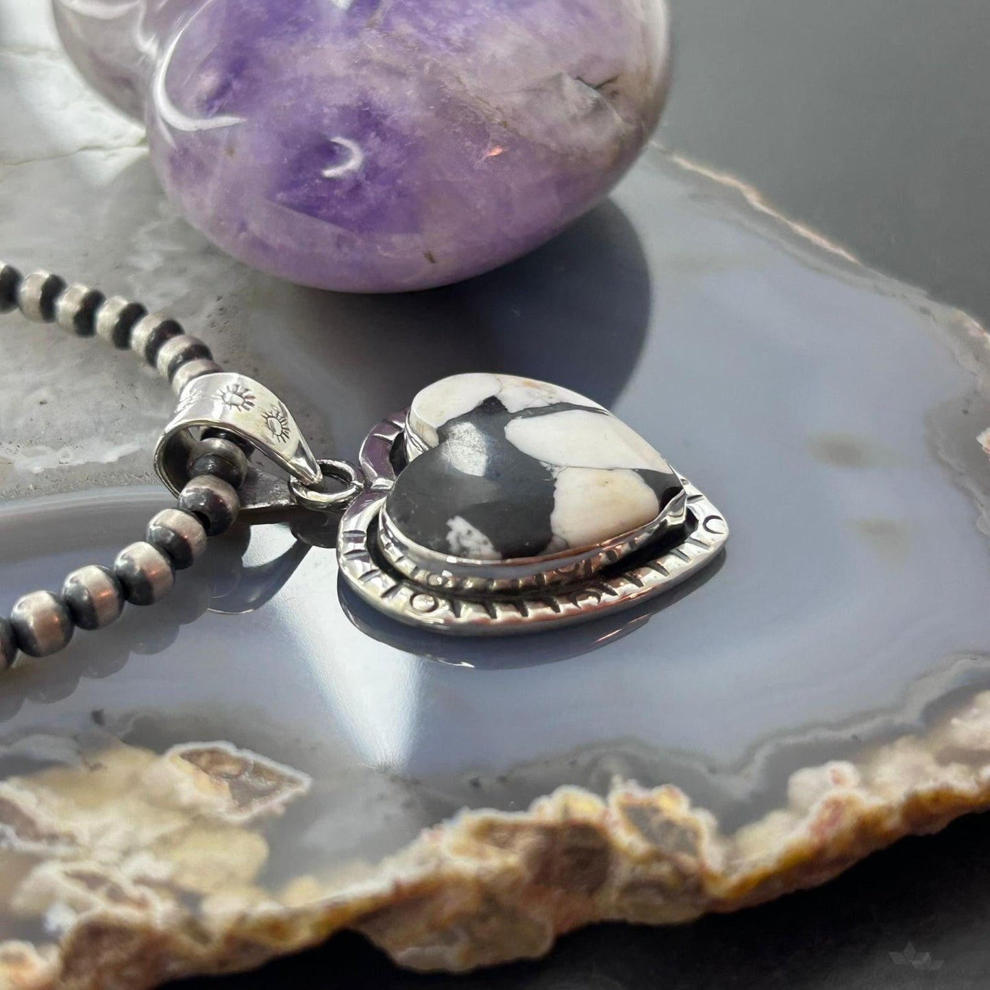 Sterling Silver Southwestern Style White Buffalo Heart Pendant For Women