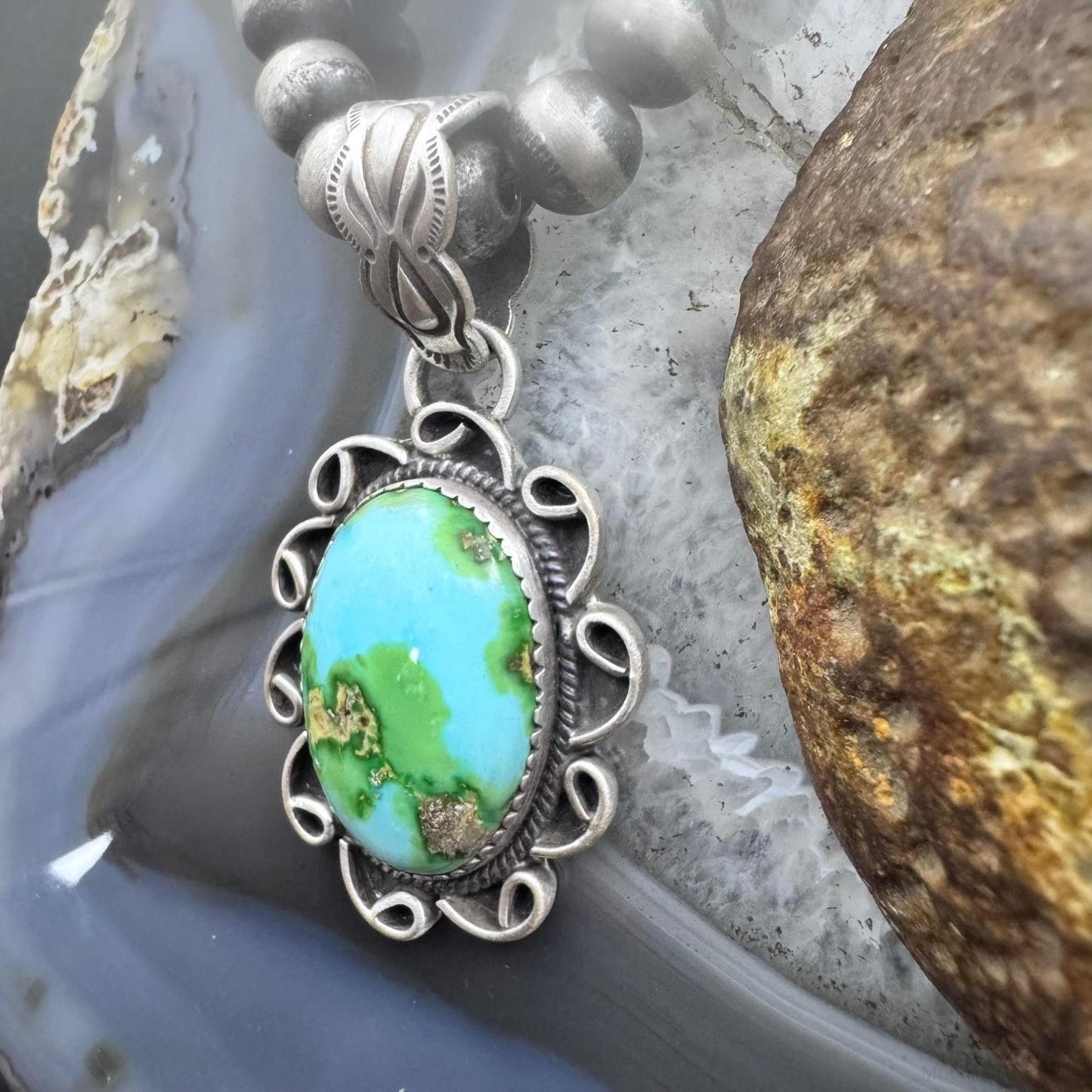 Sterling Silver Southwestern Style High Grade Matrix Sierra Bella Turquoise Pendant For Women