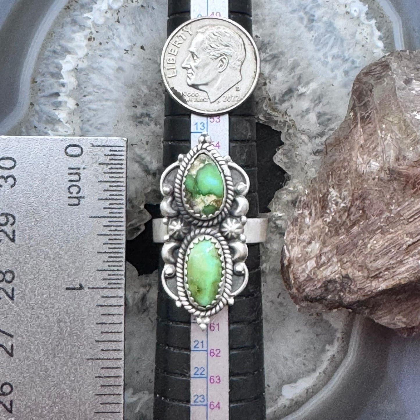 Sterling Silver Southwestern Style 2 Sonora Gold Turquoise Decorated Adjustable Ring For Women