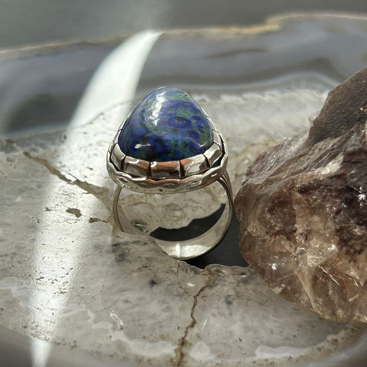 Sterling Silver Southwestern Style Teardrop Azurite Ring Size 7.75 For Women