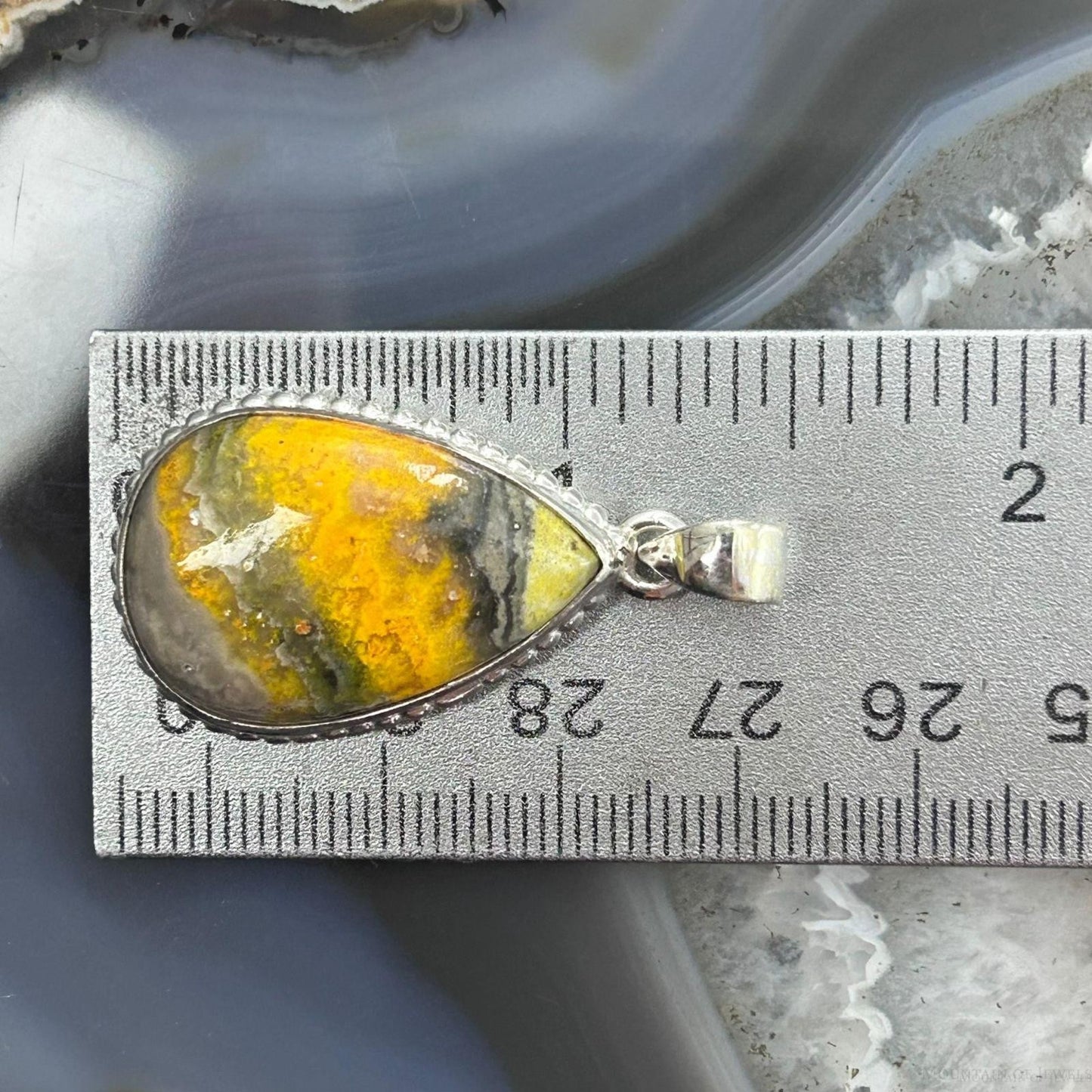 Sterling Silver Southwestern Style Teardrop Yellow Jasper Pendant For Women