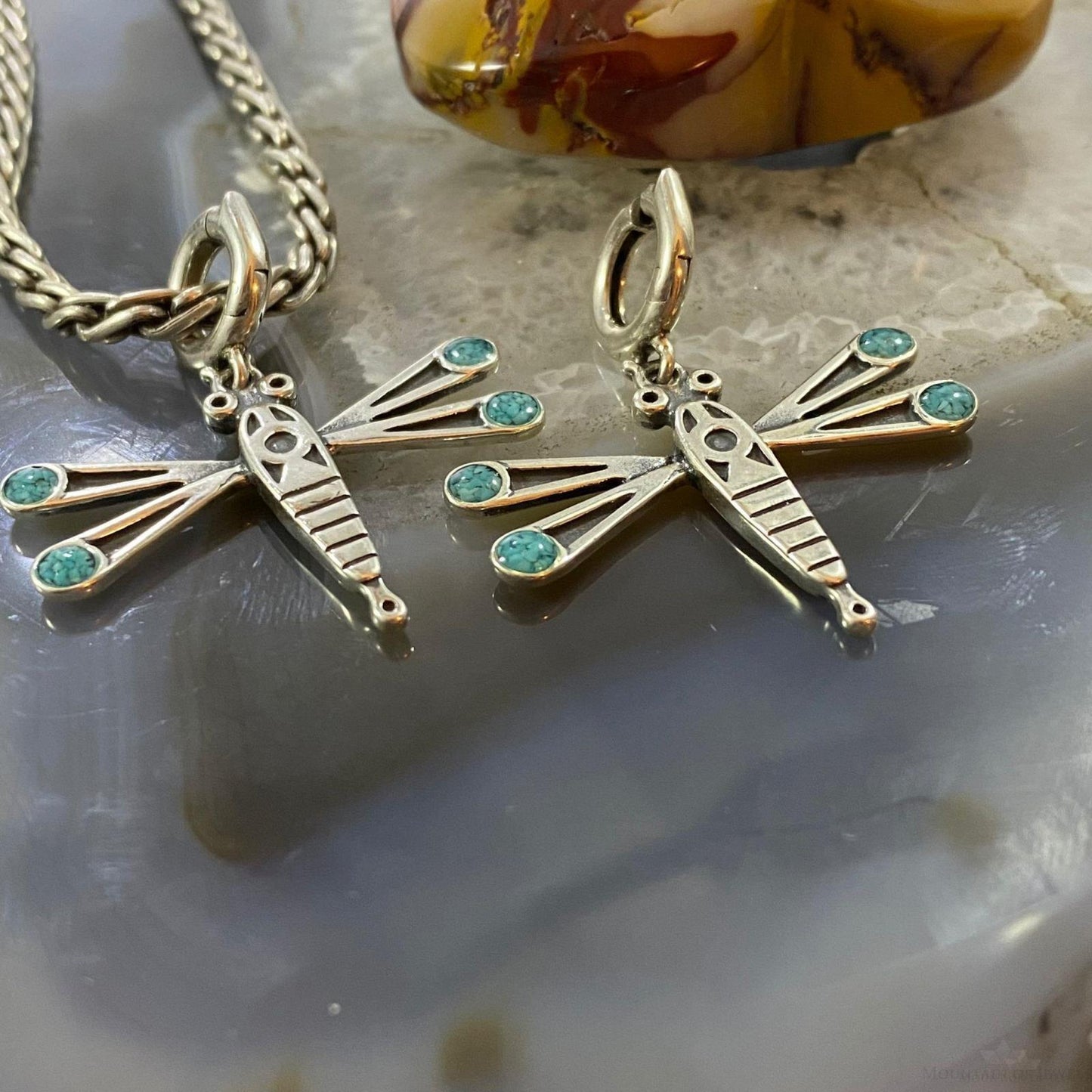 Carolyn Pollack Southwestern Style Sterling Silver Multistone Inlay Double Sided Dragonfly Pendant For Women