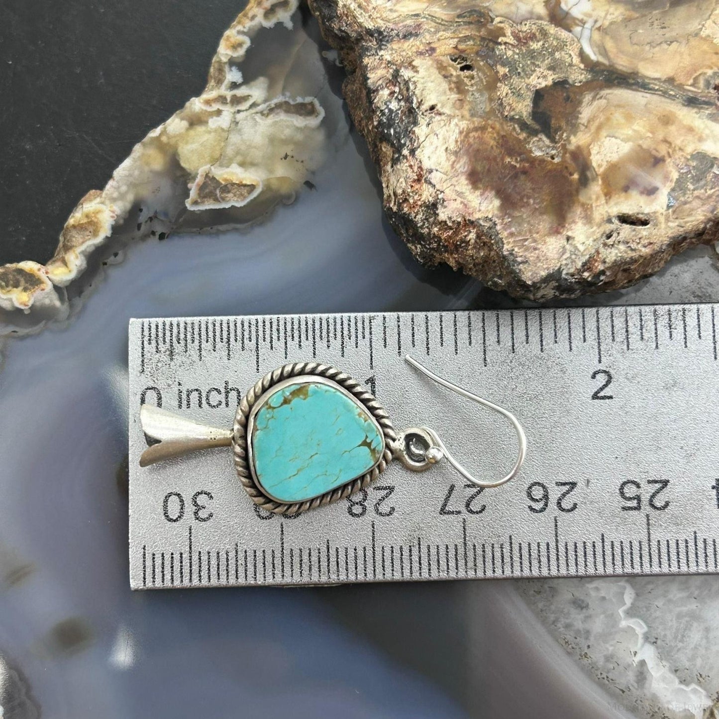 Sterling Silver Southwestern Style Turquoise Squash Blossom Dangle Earrings For Women #4