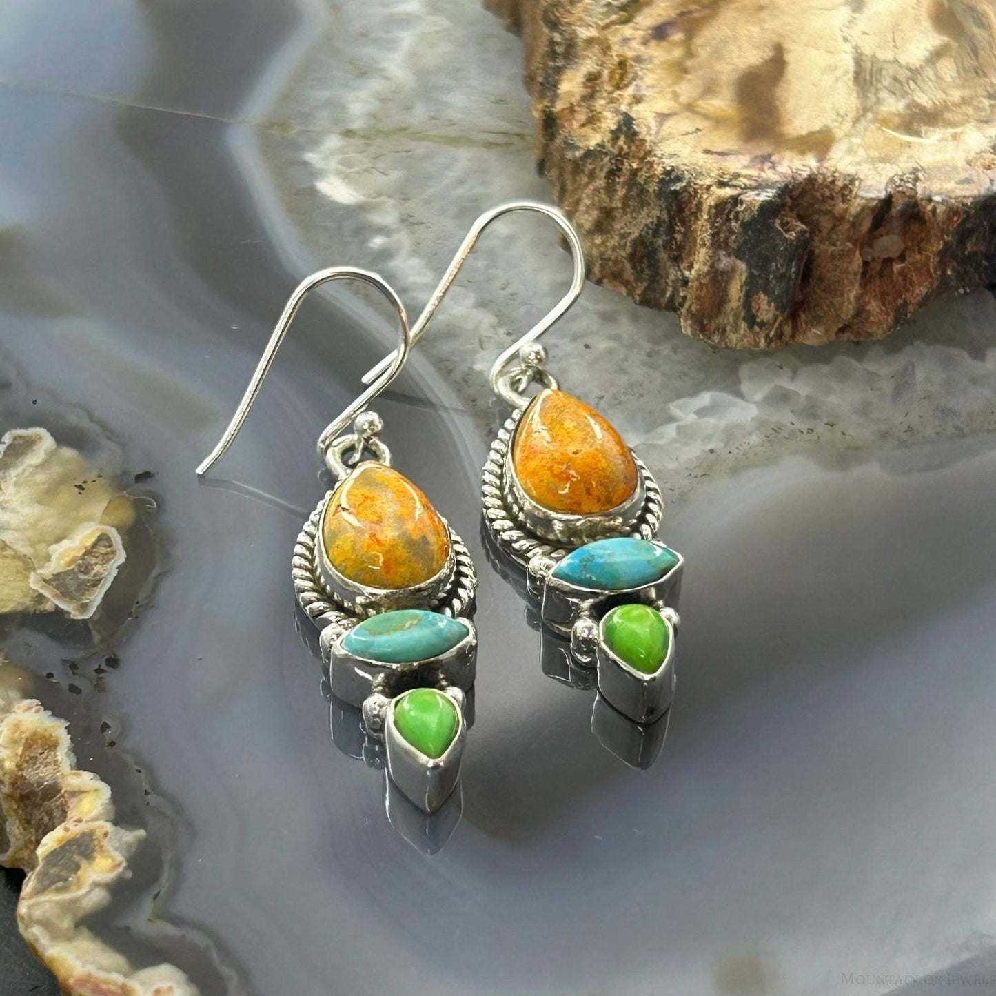 Sterling Silver Southwestern Style Multistone Dangle Earrings For Women #2
