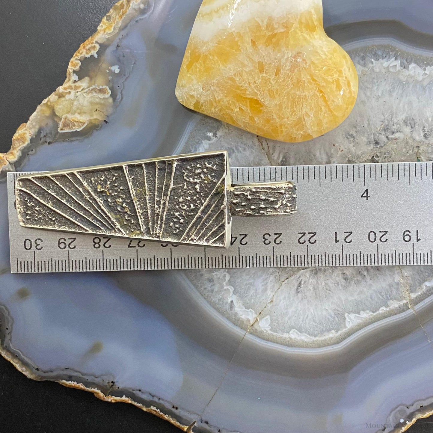 Cheyenne Custer Navajo Sterling Silver Trapeze Decorated Tufa Cast Uni Pendant