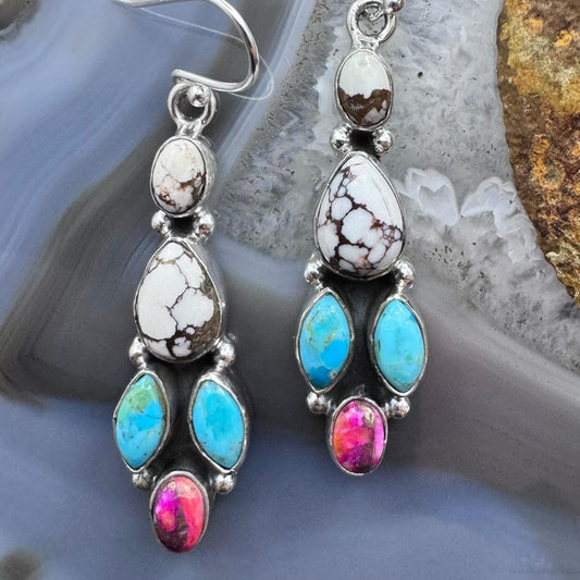 Sterling Silver Southwestern Style Multistone Cluster Dangle Earrings For Women #3